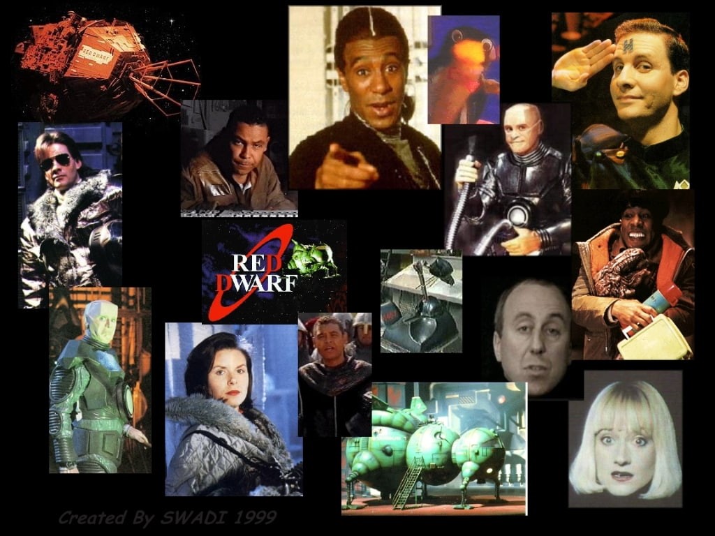 dwarf, red, science fiction, cast, collage, series, 480P, art, scifi, hd, red dwarf, BBC, entertainment, tv, HD Wallpaper