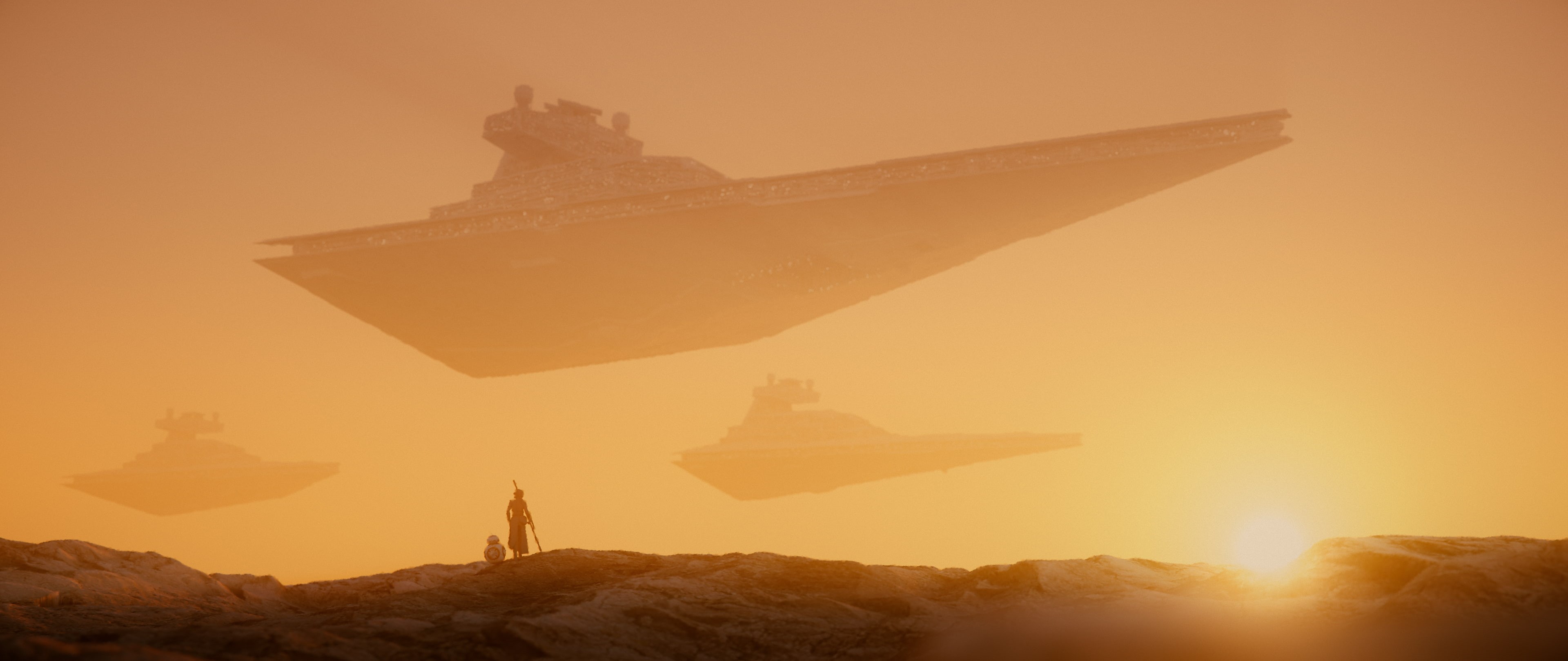 Sunset, 4K, HD, Star Destroyer, Star Wars, BB-8 Droid, Rey, 4K, HD Wallpaper