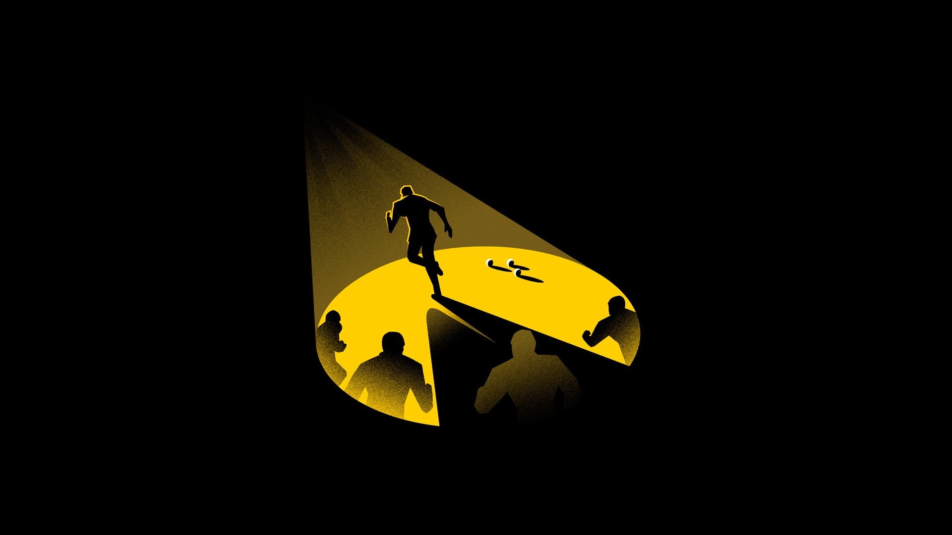 man, running, guidance, no people, indoors, yellow, black background, male likeness, nature, low angle view, minimalism, representation, night, black color, HD Wallpaper