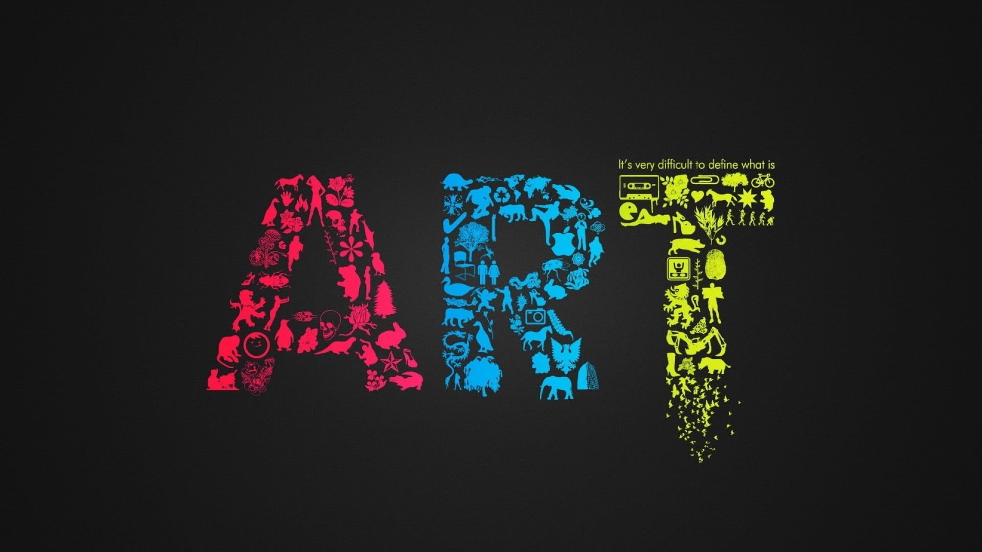 illustrations, kung fu, western script, creativity, multi colored, close-up, illuminated, studio shot, Pacman, black, monkey, Pac-Man , minimalism, 1080P, HD Wallpaper