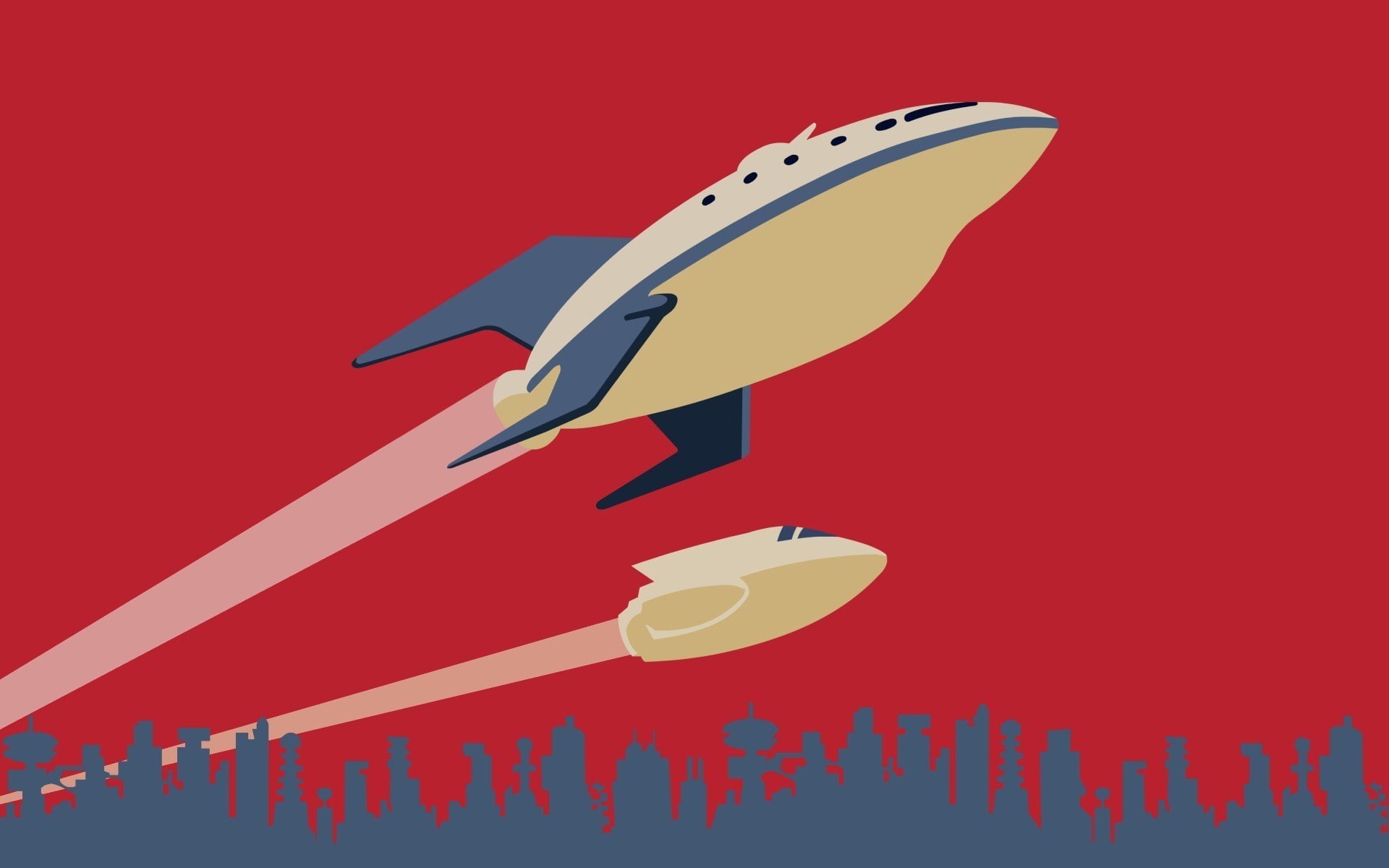pink color, 1080P, colored background, animal themes, animal representation, spaceship, representation, red background, animal, minimalism, airplane, animal wildlife, HD Wallpaper
