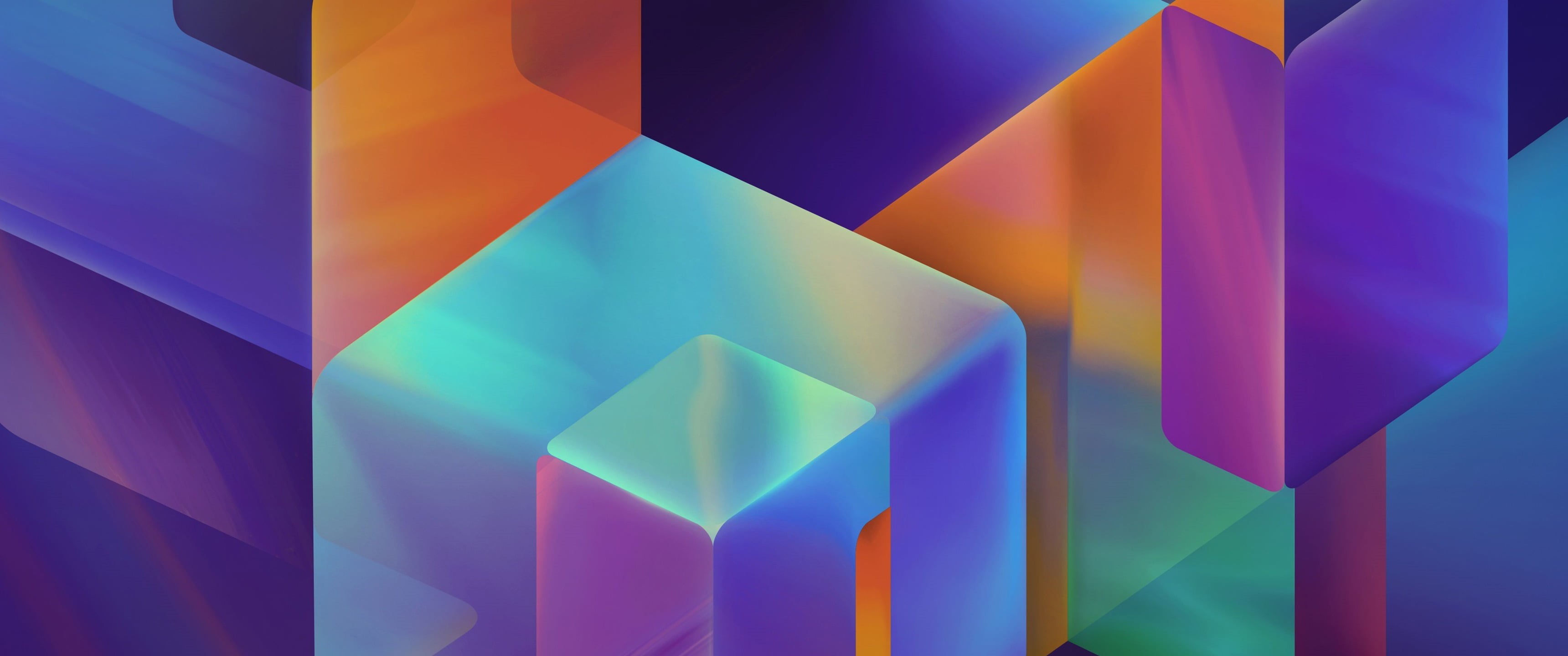 teal, indoors, orange, glass, digital composite, blue, creativity, geometric shape, studio shot, 2K, celebration, layered, colored background, abstract, HD Wallpaper