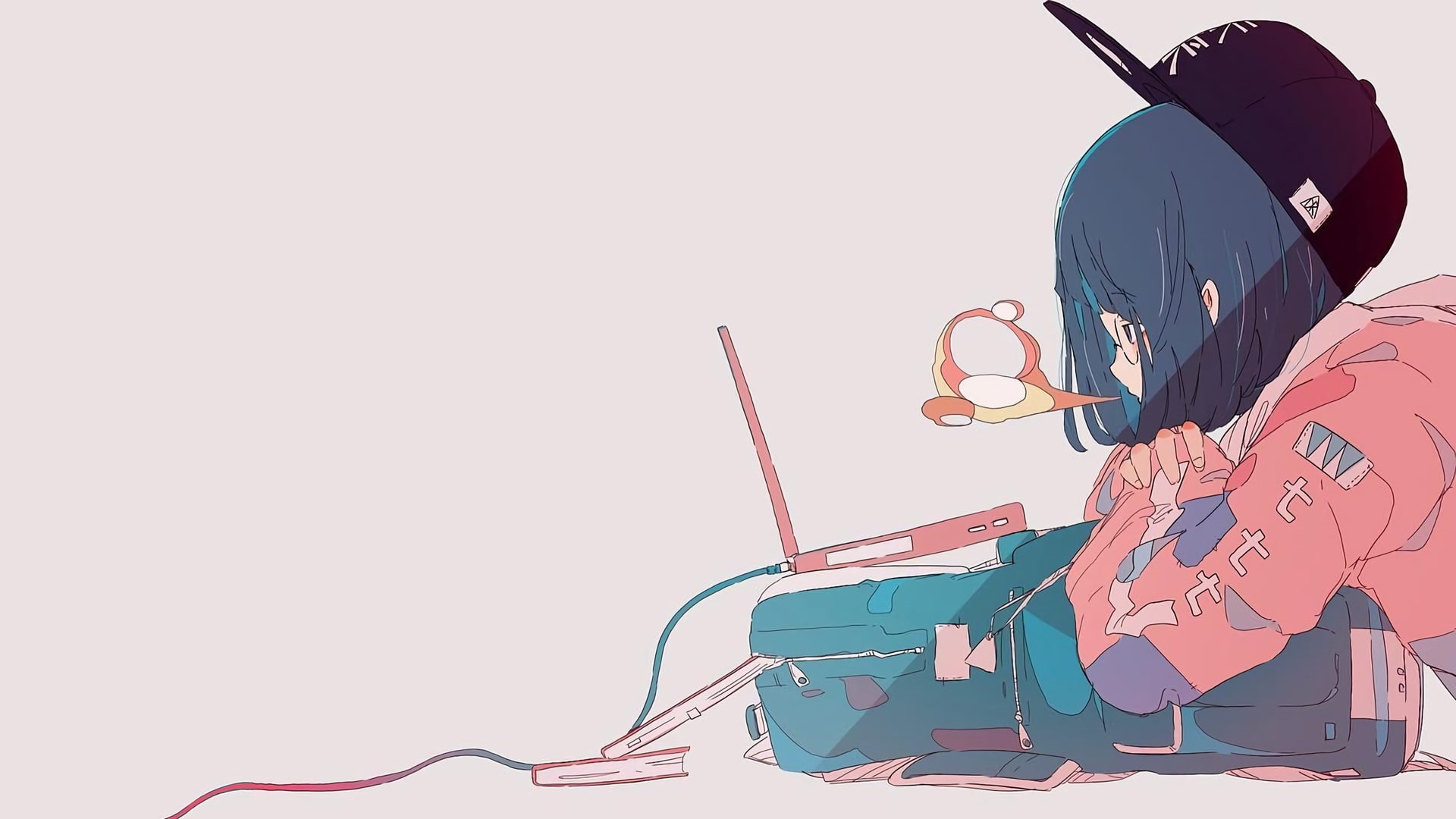 Anime, Laptop, Girl, 1080P, HD Wallpaper