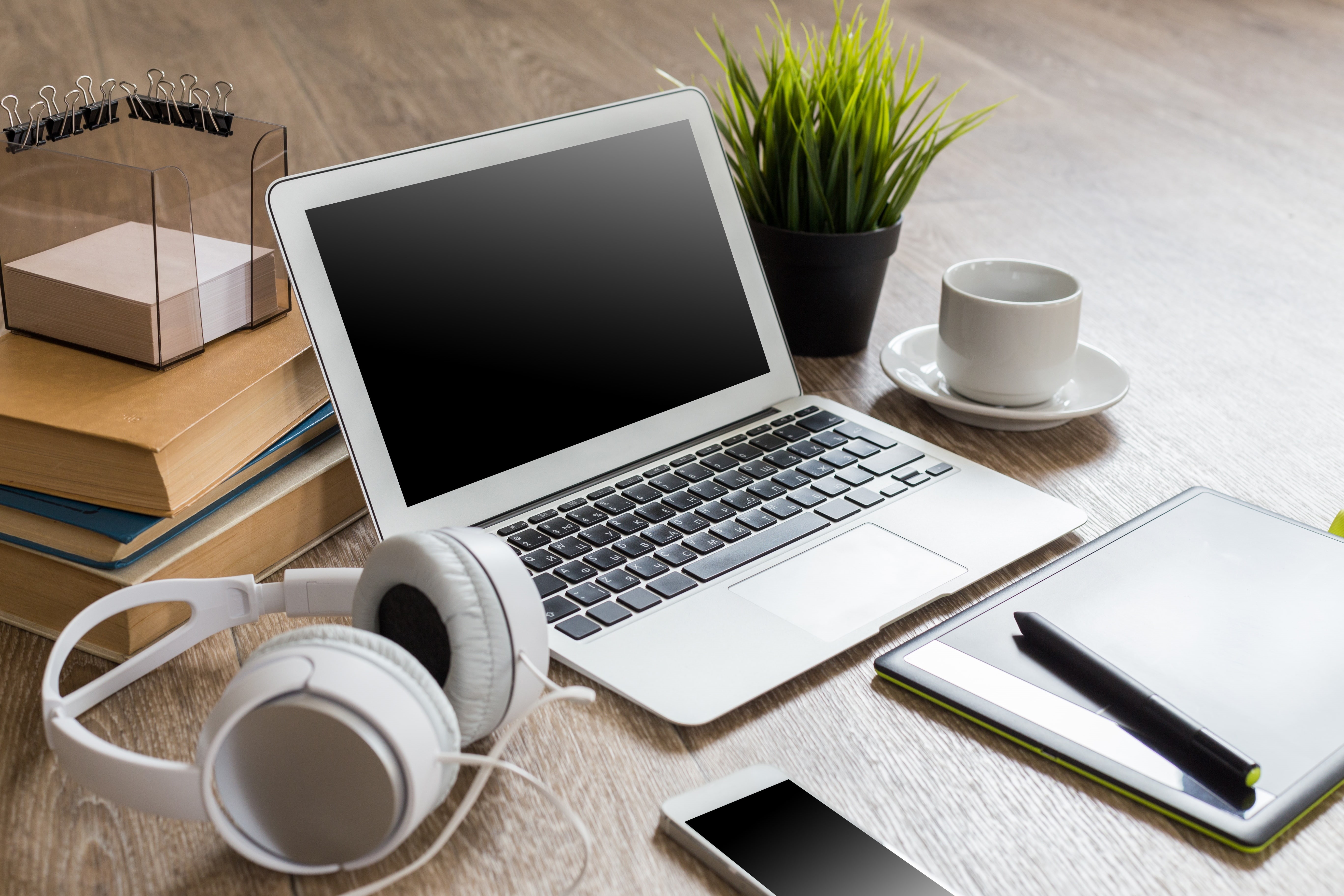 Coffee, Phone, 5K, Flower, Headphones, Technique, Laptop, HD Wallpaper