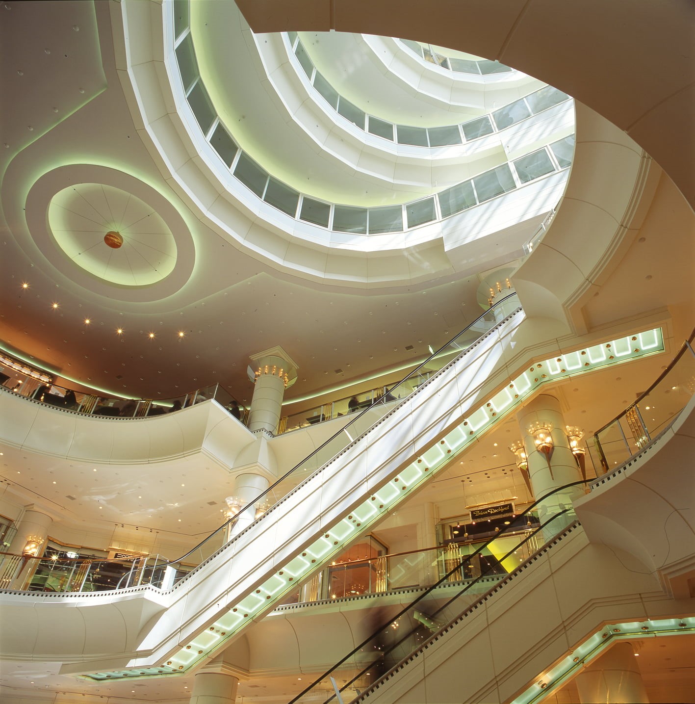 illuminated, architectural feature, staircase, architecture, 720P, indoors, ceiling, abstract, spiral staircase, steps and staircases, spiral, cityscape, Phone HD Wallpaper
