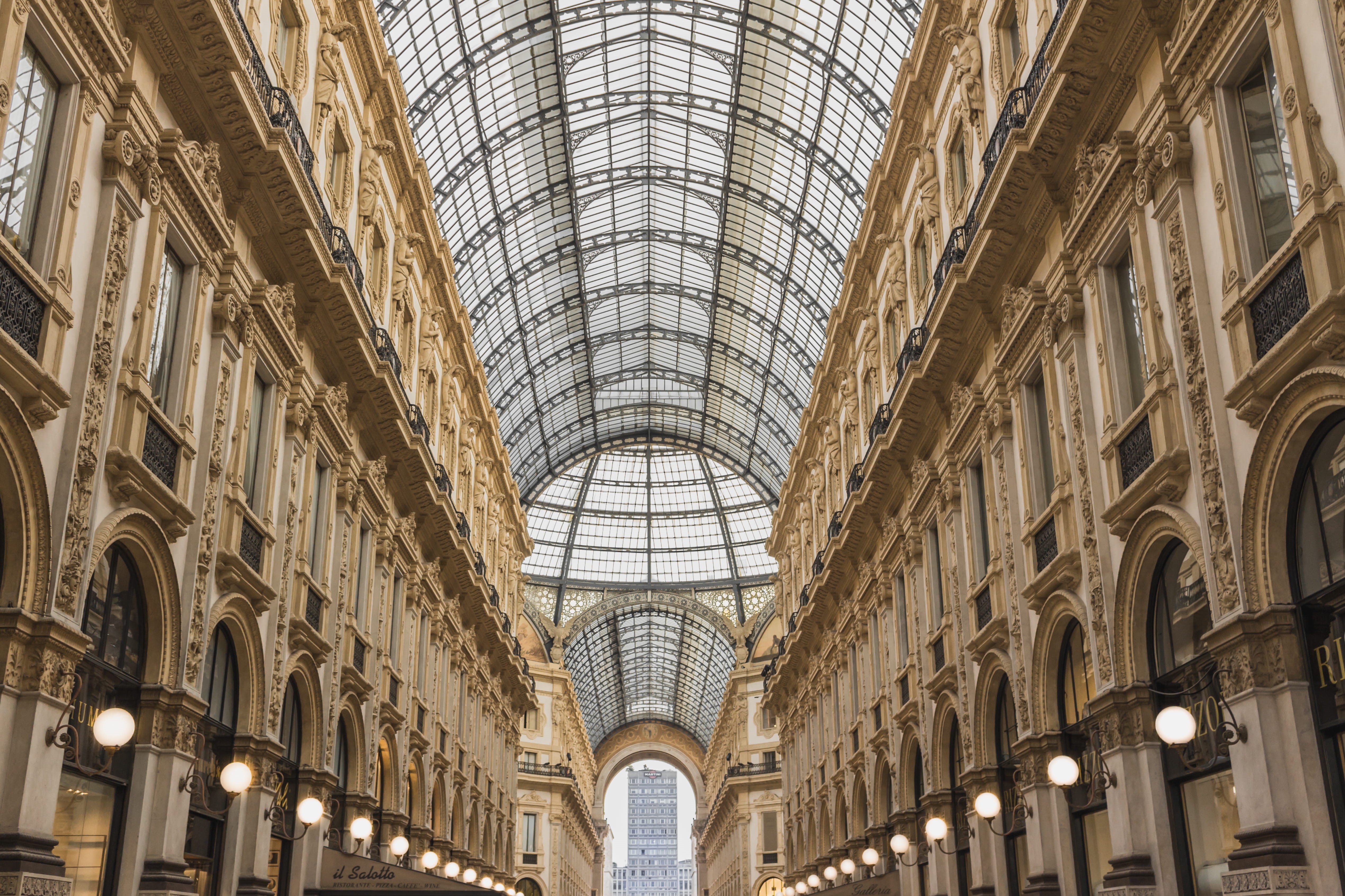 lighting equipment, friend, happy, fashion, duomo di milano italy, shopping mall, ceiling, the past, ornate, built structure, milano, old, milan, luxury, HD Wallpaper