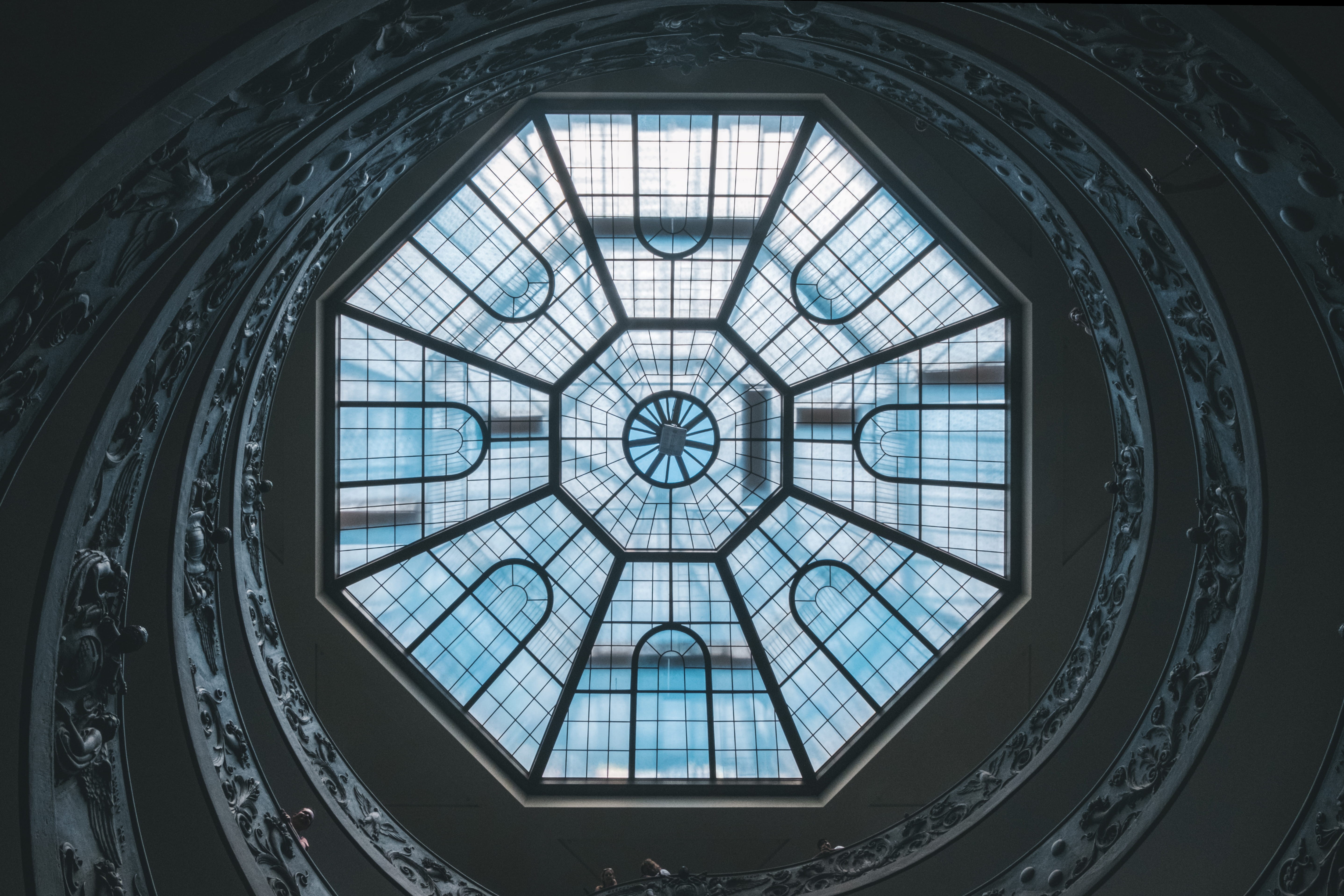 no people, photography, ceiling, vatican, fractal, 5K, ornate, octagon, art, dome, built structure, building, directly below, vatican city, pattern, stained glass, HD Wallpaper