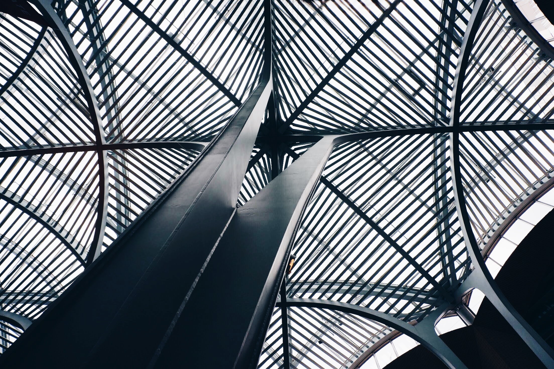 glass - material, architecture, human body part, metal, arch, pattern, day, directly below, modern, indoors, abstract, design, skylight, built structure, HD Wallpaper