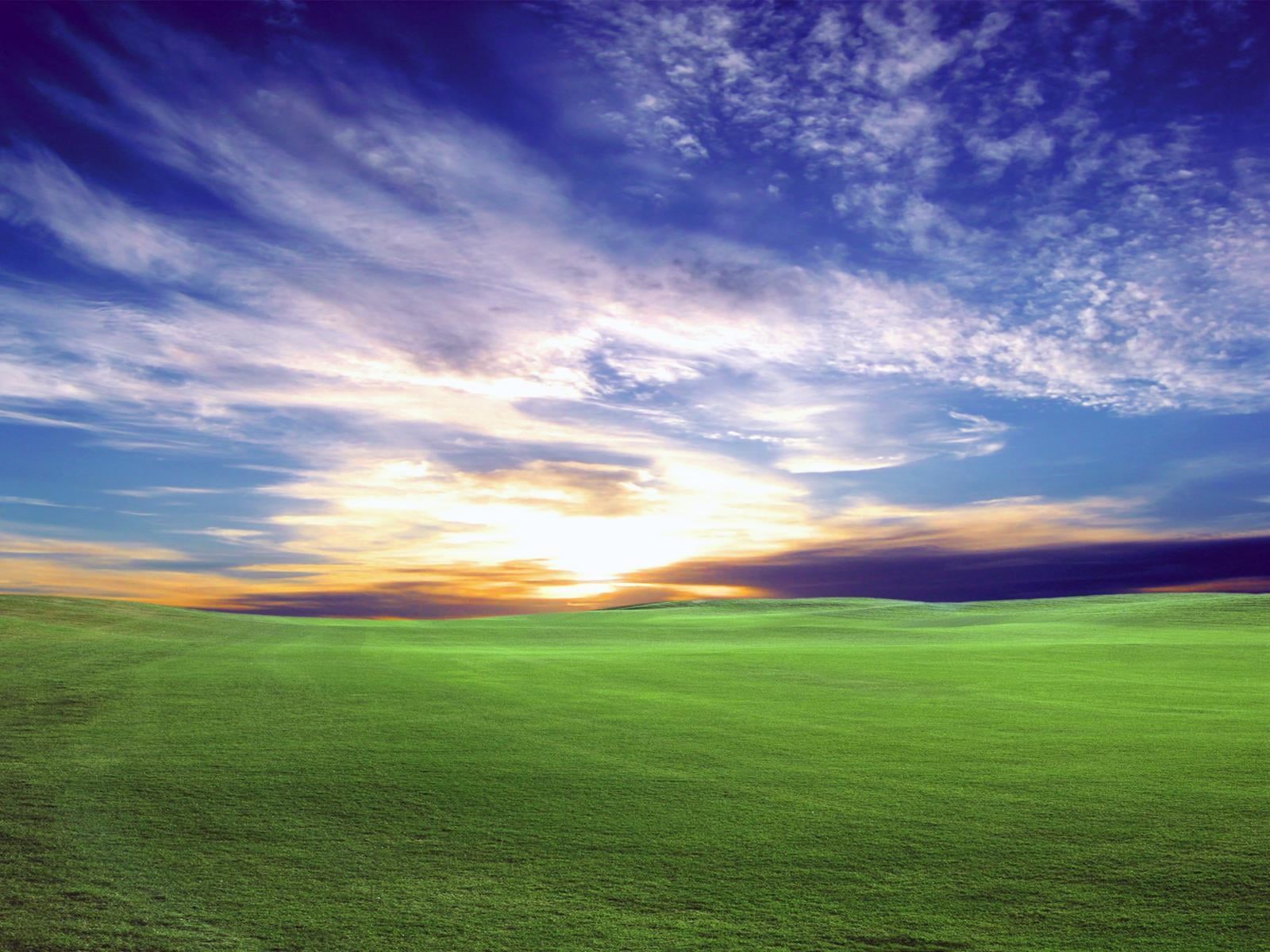 tranquil scene, meadow, green, landscape, sky, dramatic sky, beauty in nature, 720P, land, springtime, cloud - sky, tranquility, nature, no people, landscaped, HD Wallpaper