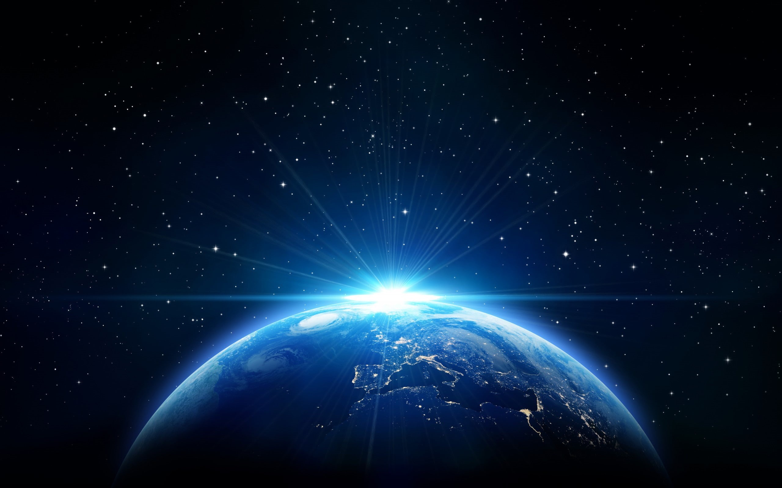  sunbeam, blu, nature, globe - man made object, ray, hd, blue, space, three dimensional, light - natural phenomenon, planet earth, abstract, lens flare, HD Wallpaper