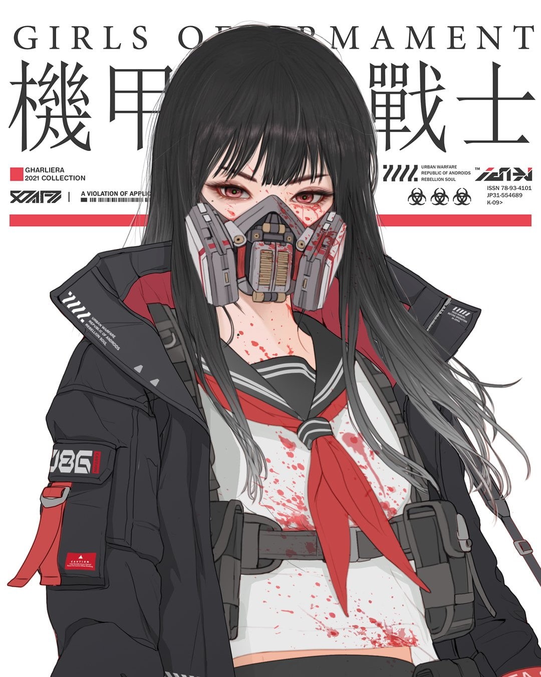 school uniform, cybernetics, Gharliera, cyberpunk, 720P, anime girls, Phone HD Wallpaper