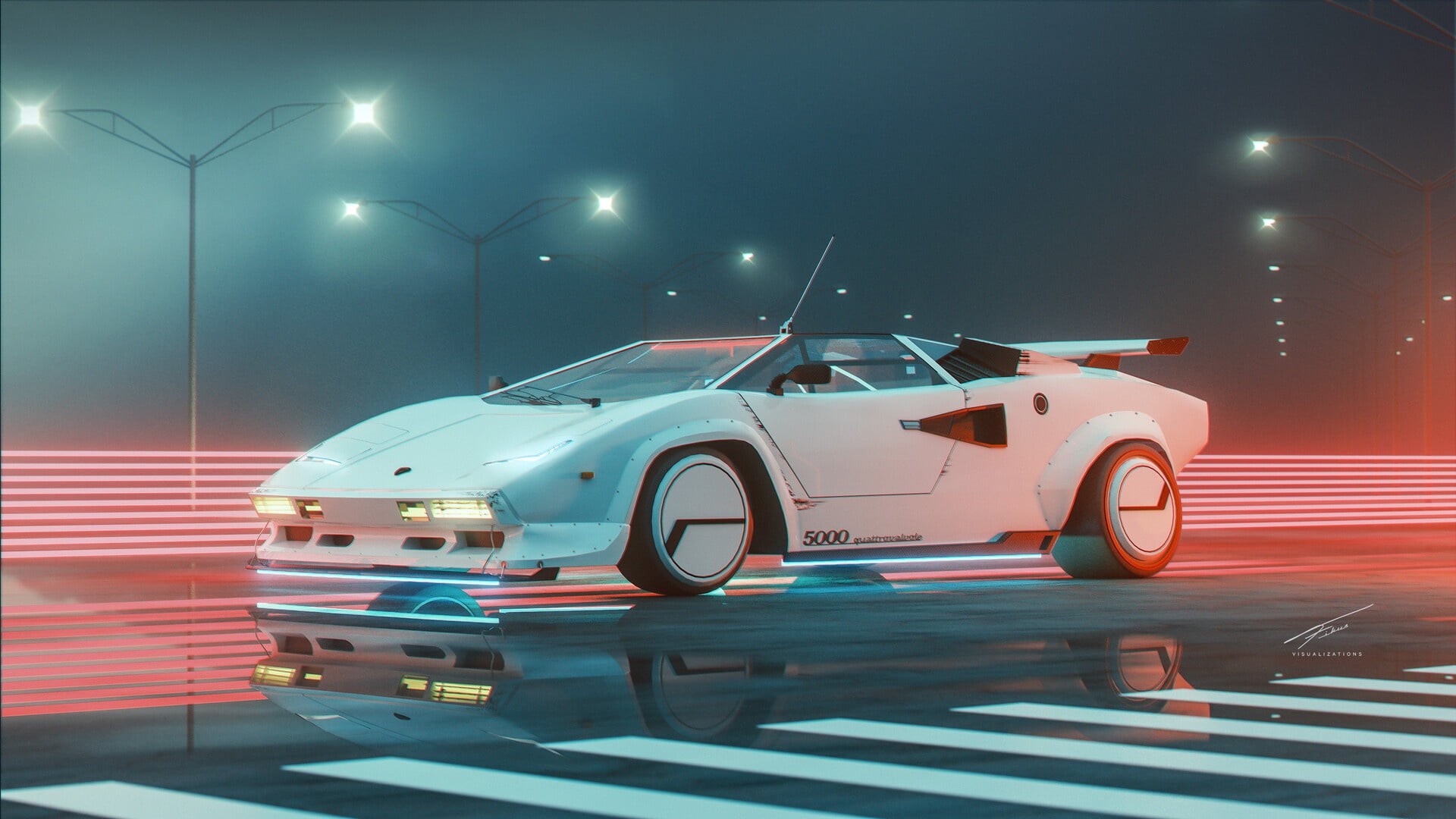Lamborghini Countach, vehicle, Lamborghini, 1080P, supercars, car, white cars, artwork, HD Wallpaper