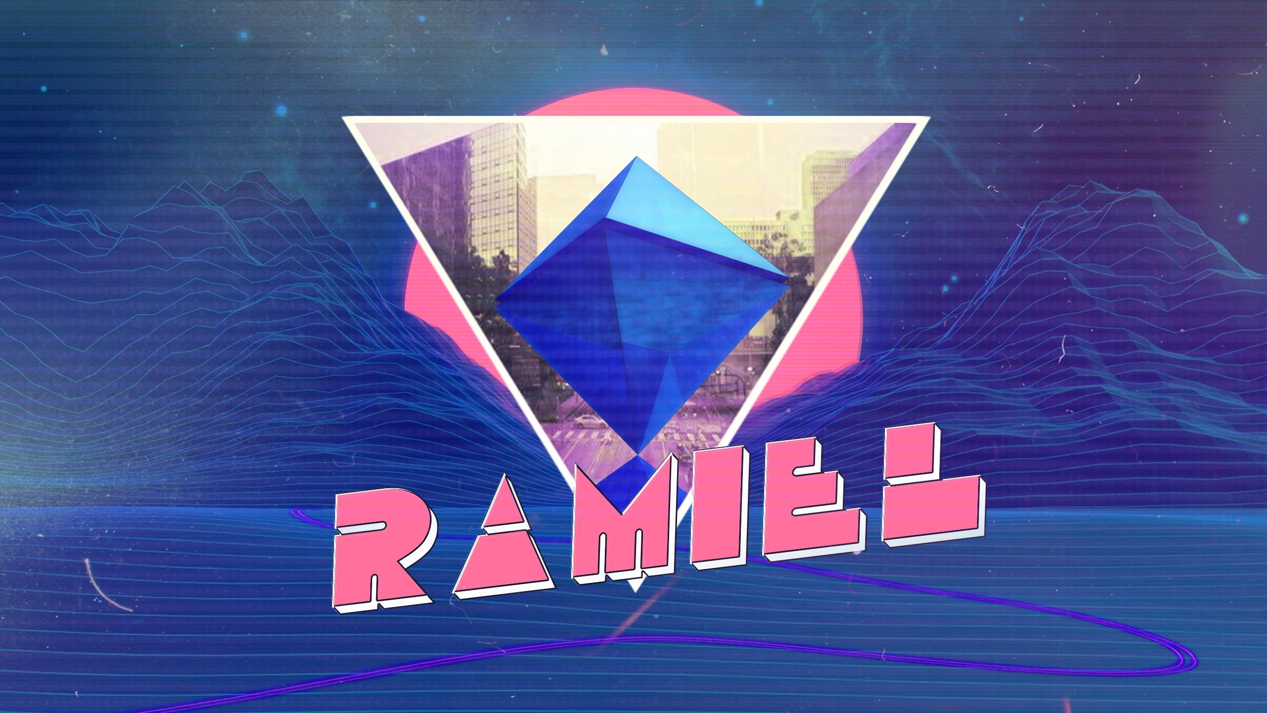 Neon, Retrowave, Synthpop, Mountains, Synthwave, Triangle, Synth, 2K, Angel, Background, Ramiel, HD Wallpaper