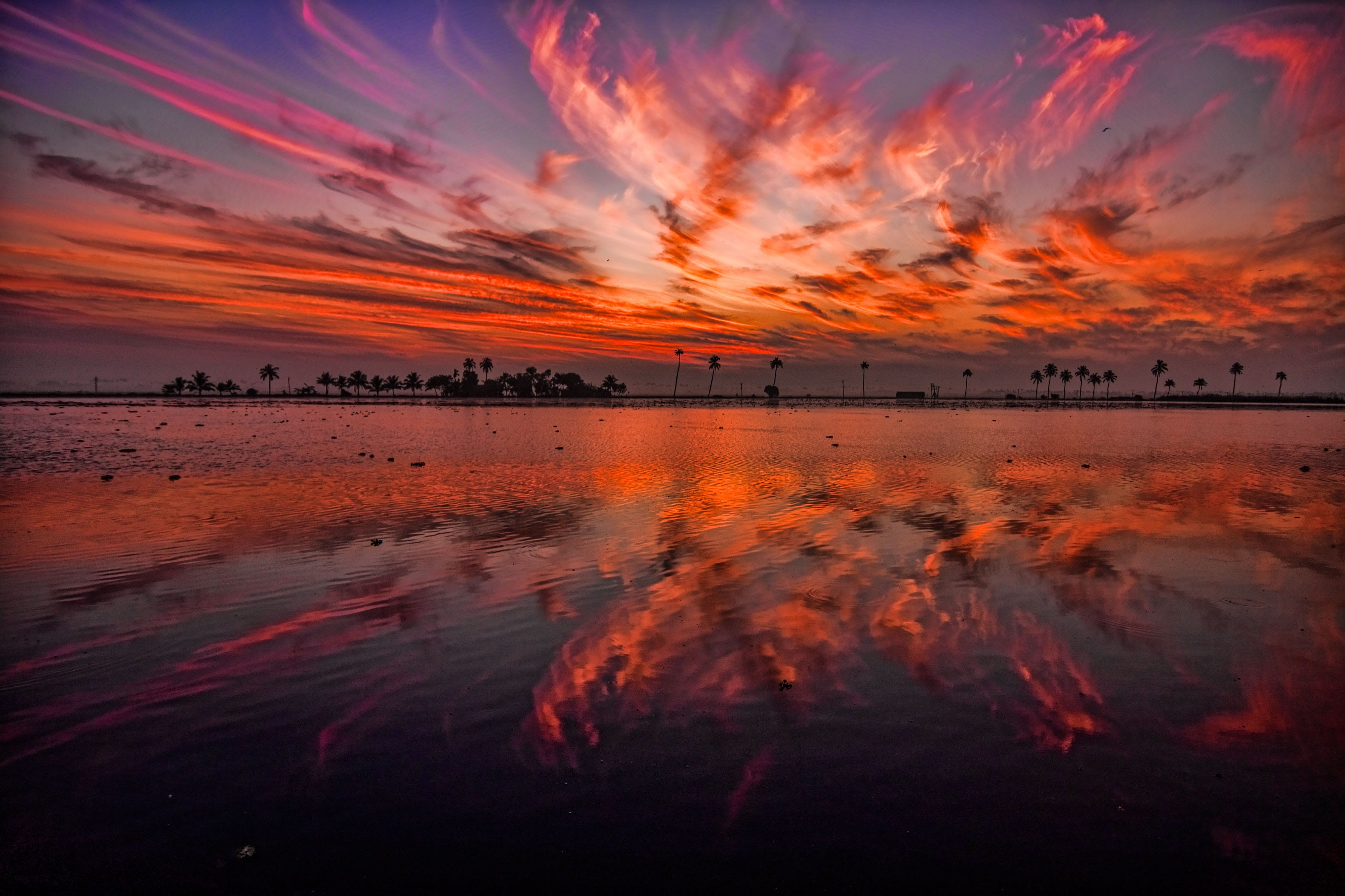 idyllic, reflection, water, land, romantic sky, dawn, sea, tranquil scene, kerala, beauty in nature, sky, scenics - nature, orange color, nature, lake, HD Wallpaper