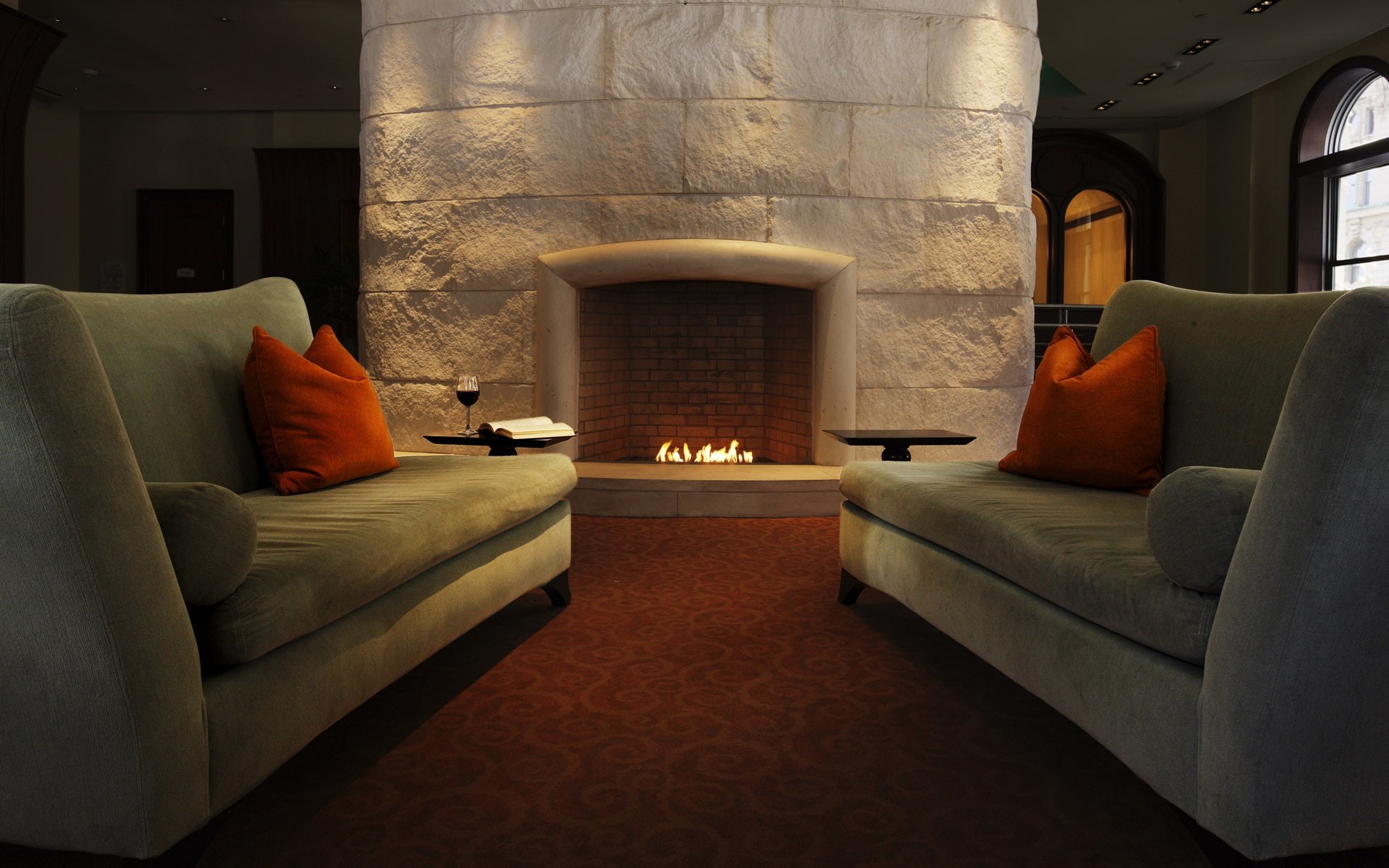 interior, warm, house, room, 1080P, home, design, living, sofa, fireplace, HD Wallpaper