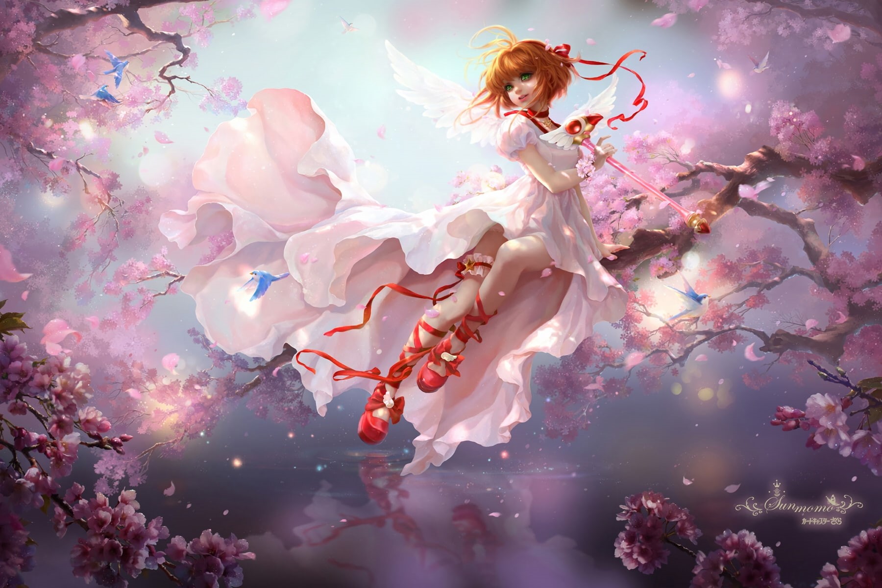 dress, Anime, staff, kinomoto sakura, 720P, cherry blossom, cardcaptor sakura, HD Wallpaper