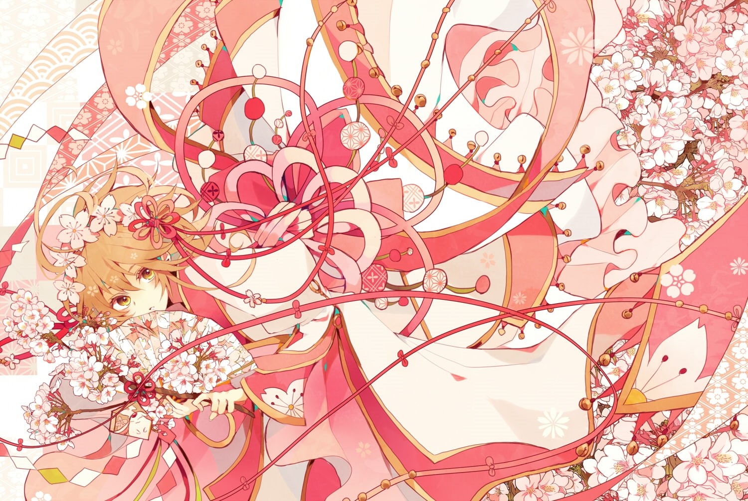 tsubasa chronicle, close-up, plant, cherry blossom, backgrounds, decoration, full frame, art and craft, beauty in nature, Anime, flower, blossom, pattern, HD Wallpaper