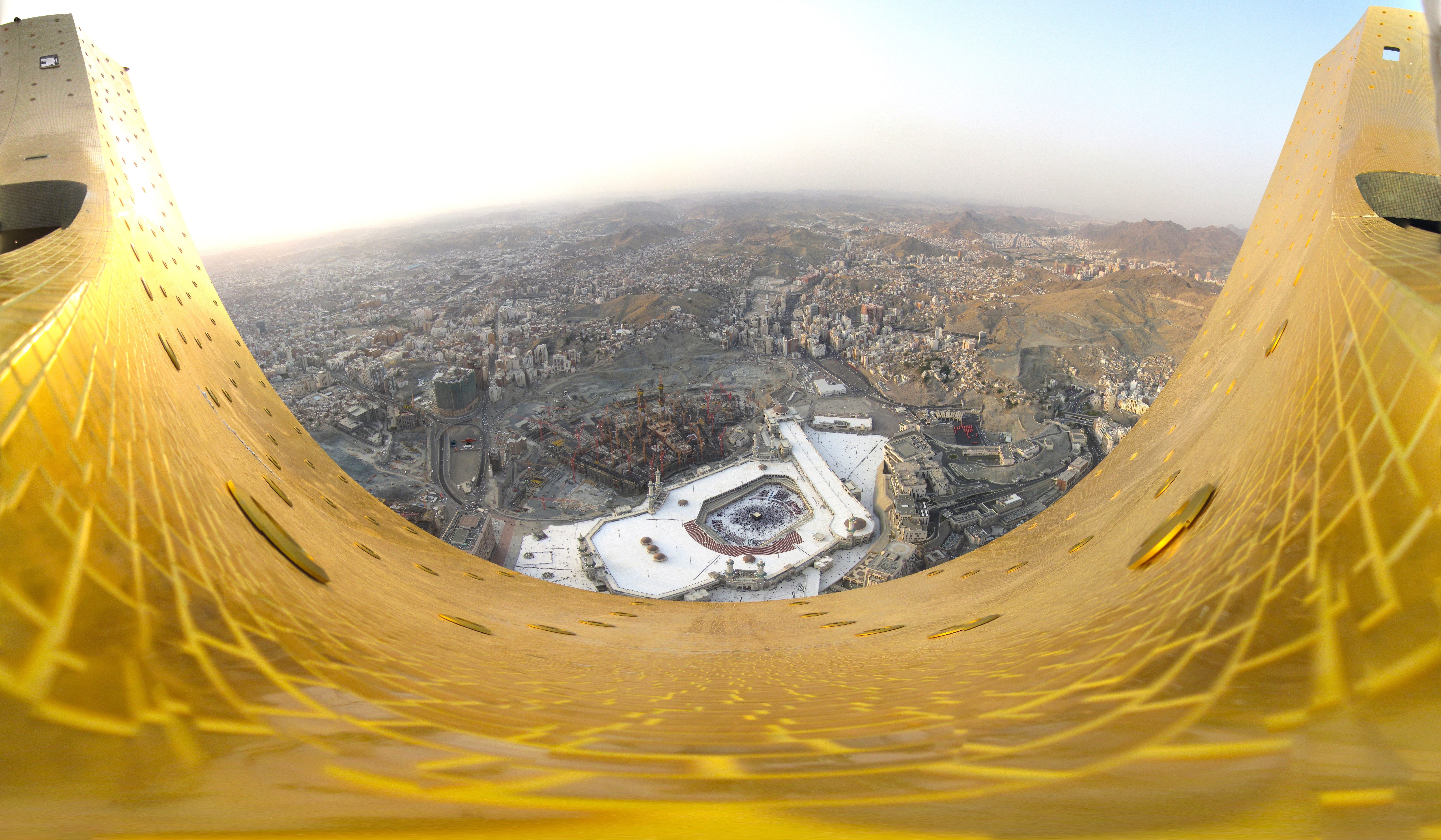 mountain, bridge, travel, brown, outdoors, connection, photography, no people, makkah, sky, down, buildings, built structure, looking, architecture, selective, HD Wallpaper