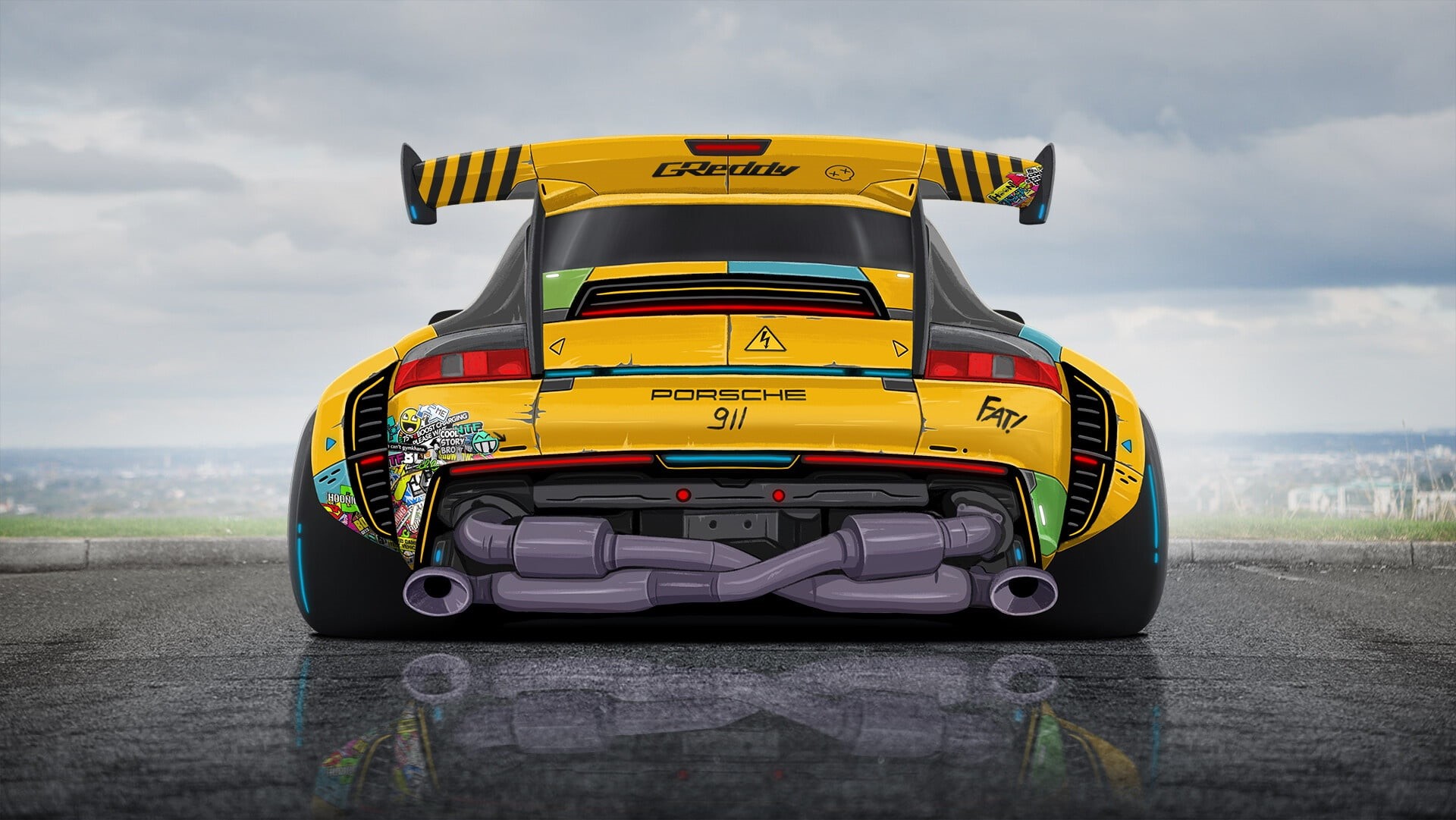 Art, Illustration, Figure, Porsche 911, Transport and Vehicles, Tuning, by Dmitry Strukov, Dmitry Strukov, Drift, Drawing, 1080P, Machine, HD Wallpaper