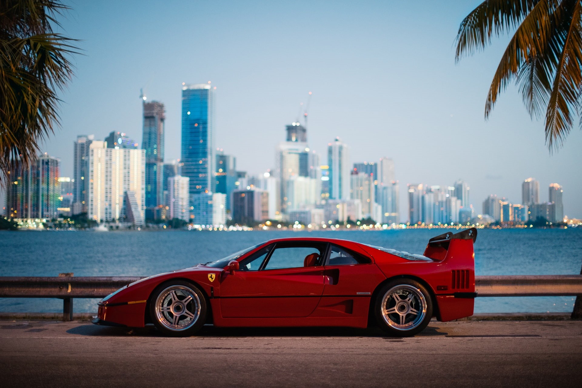 Florida, Miami, Ferrari, the city, morning, F40, 1080P, HD Wallpaper