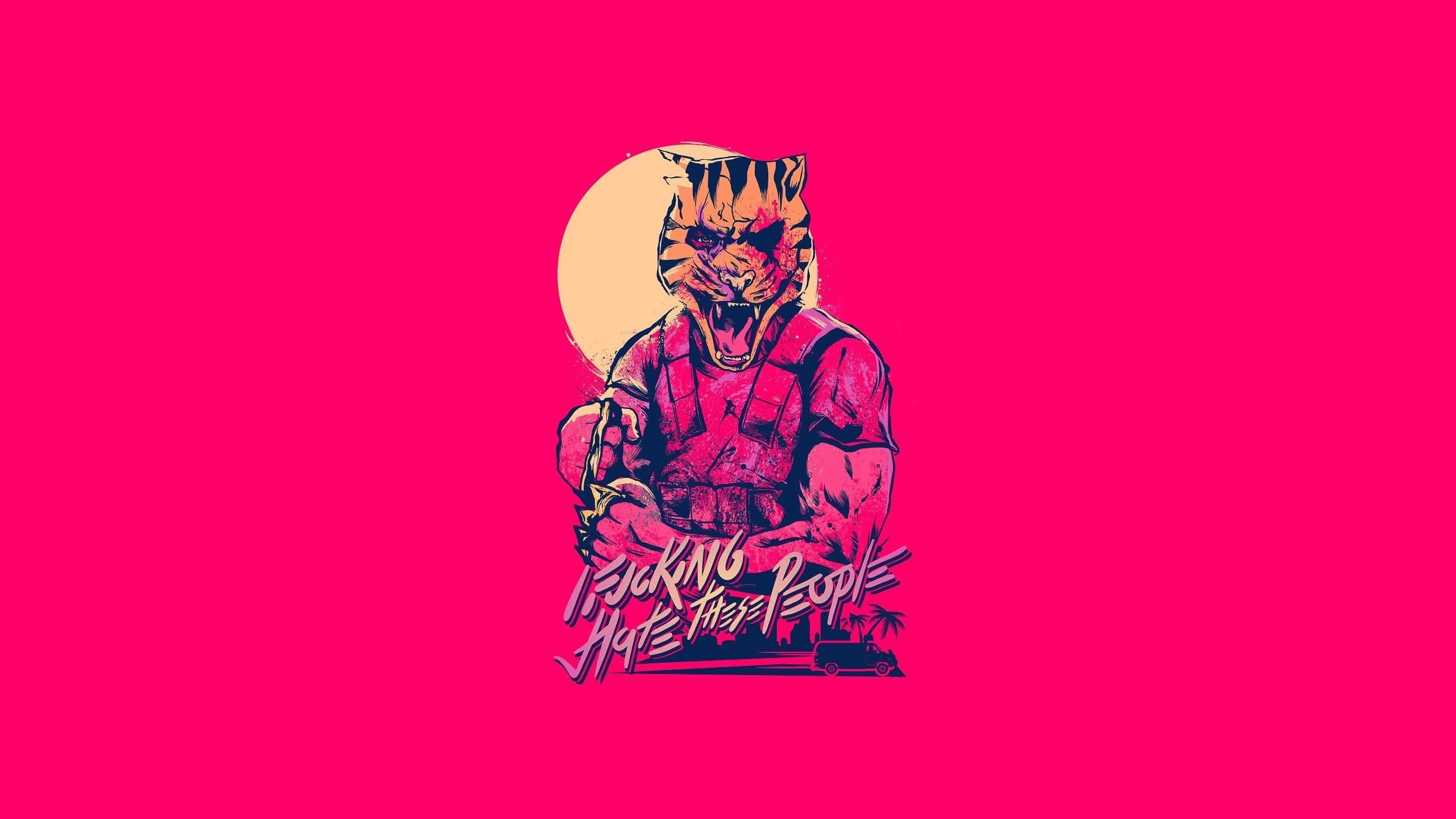 fun, pink color, digital composite, human body part, cut out, copy space, human face, single object, hotline miami 2 wrong number, 2K, pink background, HD Wallpaper