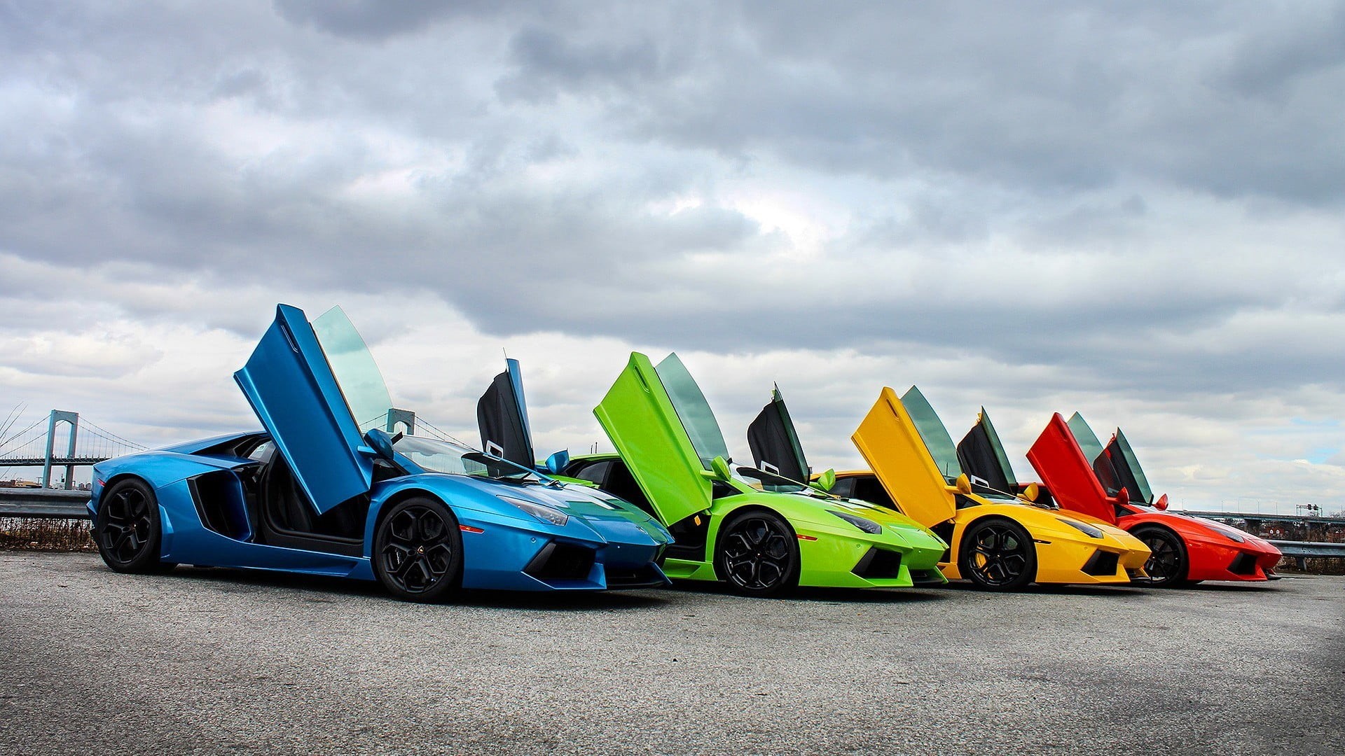 variation, outdoors, cloud - sky, transportation, multi colored, motor vehicle, assorted, 1080P, Lamborghini, luxury, cars, copy space, mode of transportation, HD Wallpaper