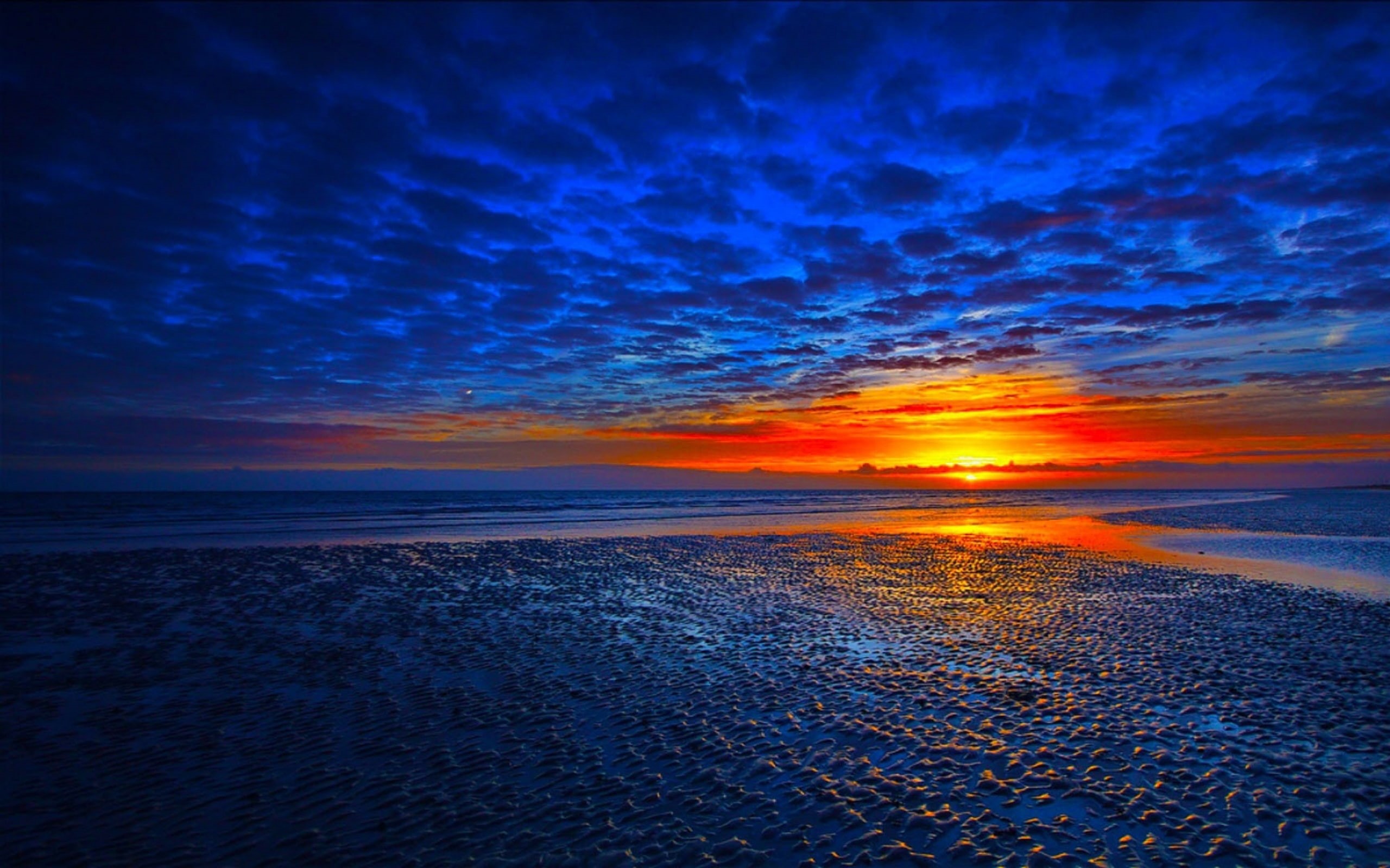 hd, preview, beach, sky, clouds, sea, dark, red, sand, 2K, time, sun, desktop, HD Wallpaper