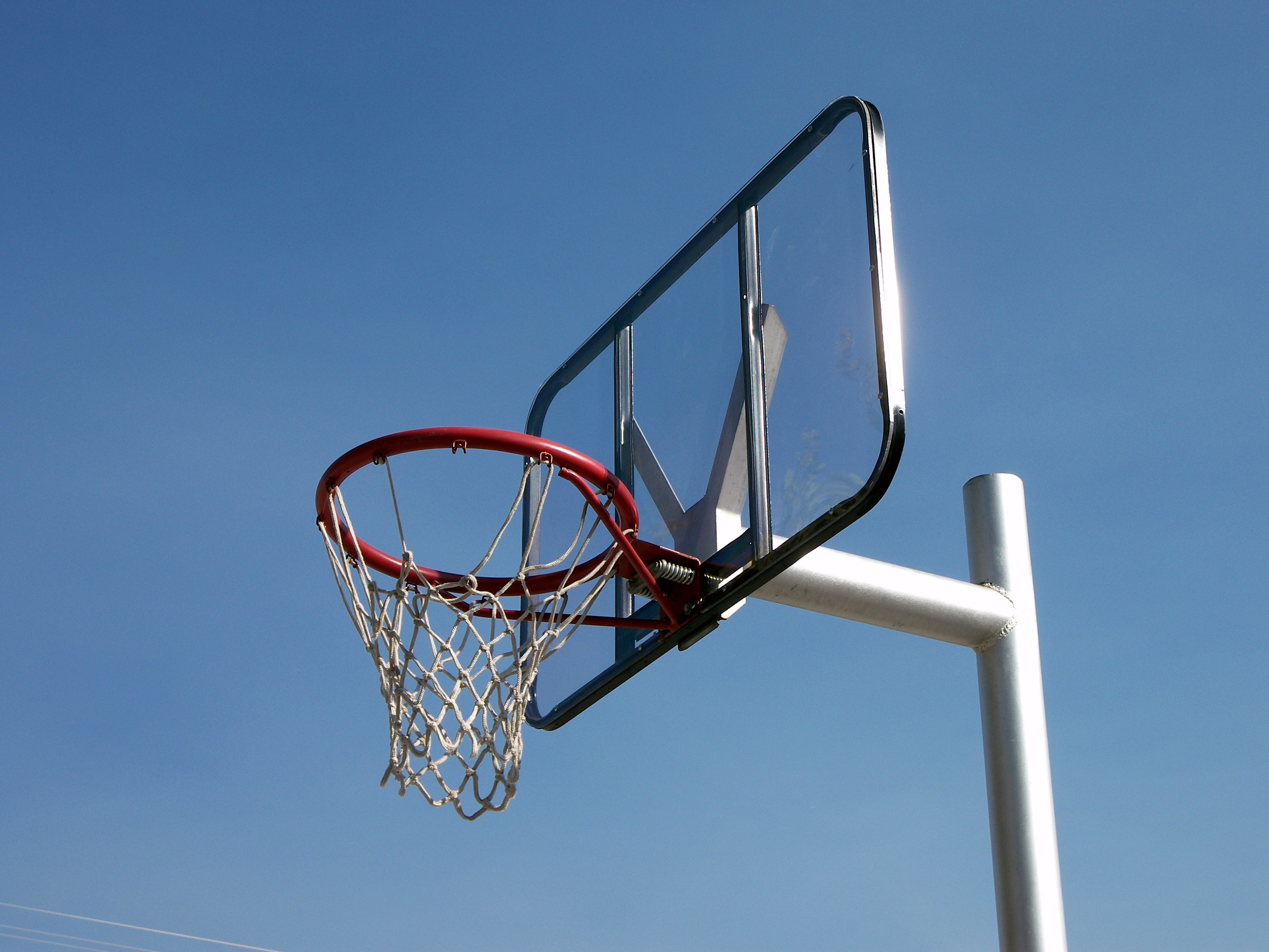 sky, outdoors, no people, goal, game, recreation, sport, 2K, copy space, team sport, relaxation, low angle view, sunlight, team, clear sky, court, hoop, HD Wallpaper