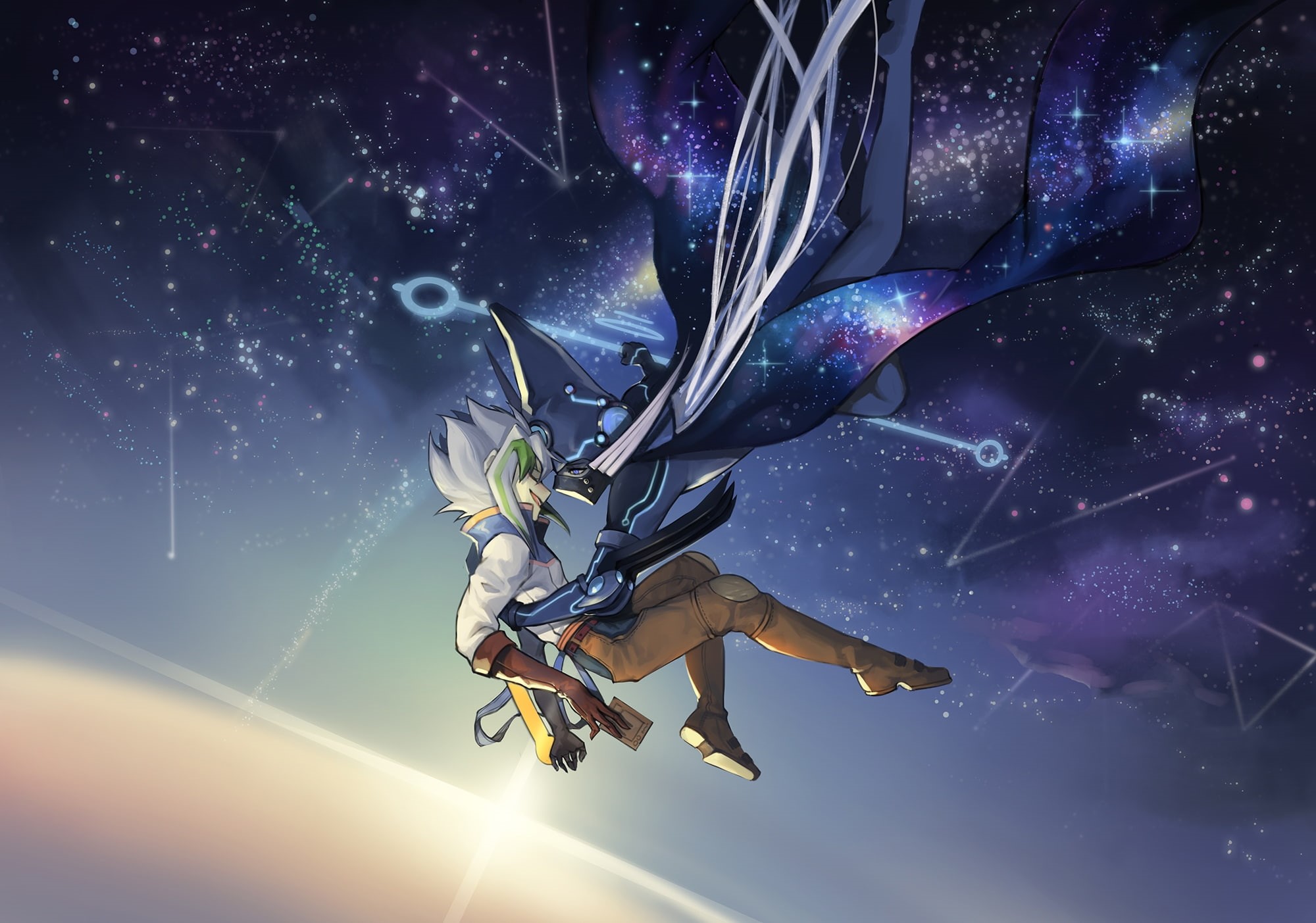 purple, one person, exploration, Anime, space, galaxy, adventure, young adult, yu-gi-oh arc v, motion, low angle view, digital composite, astrograph sorcerer, HD Wallpaper