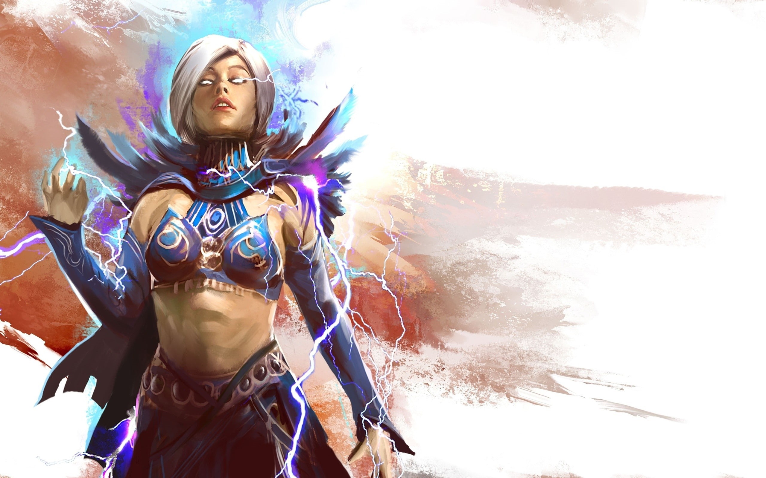 guild, background, simple, hd, 2K, games, Mage, hair, art, artwork, guild wars 2, women, white, wars, fantasy, fantasy art, video, Video Games, HD Wallpaper