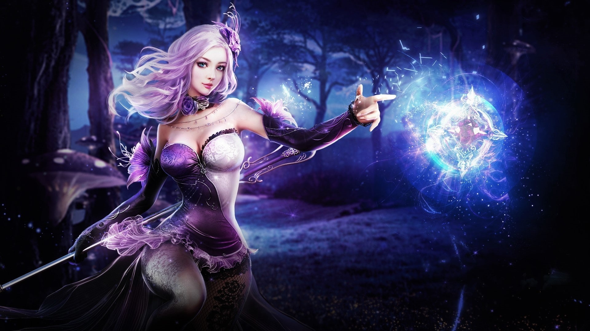 Girl, Woman, Purple, Blue Eyes, Sorceress, League Of Angels, Purple Hair, Magic, Fantasy, 1080P, HD Wallpaper