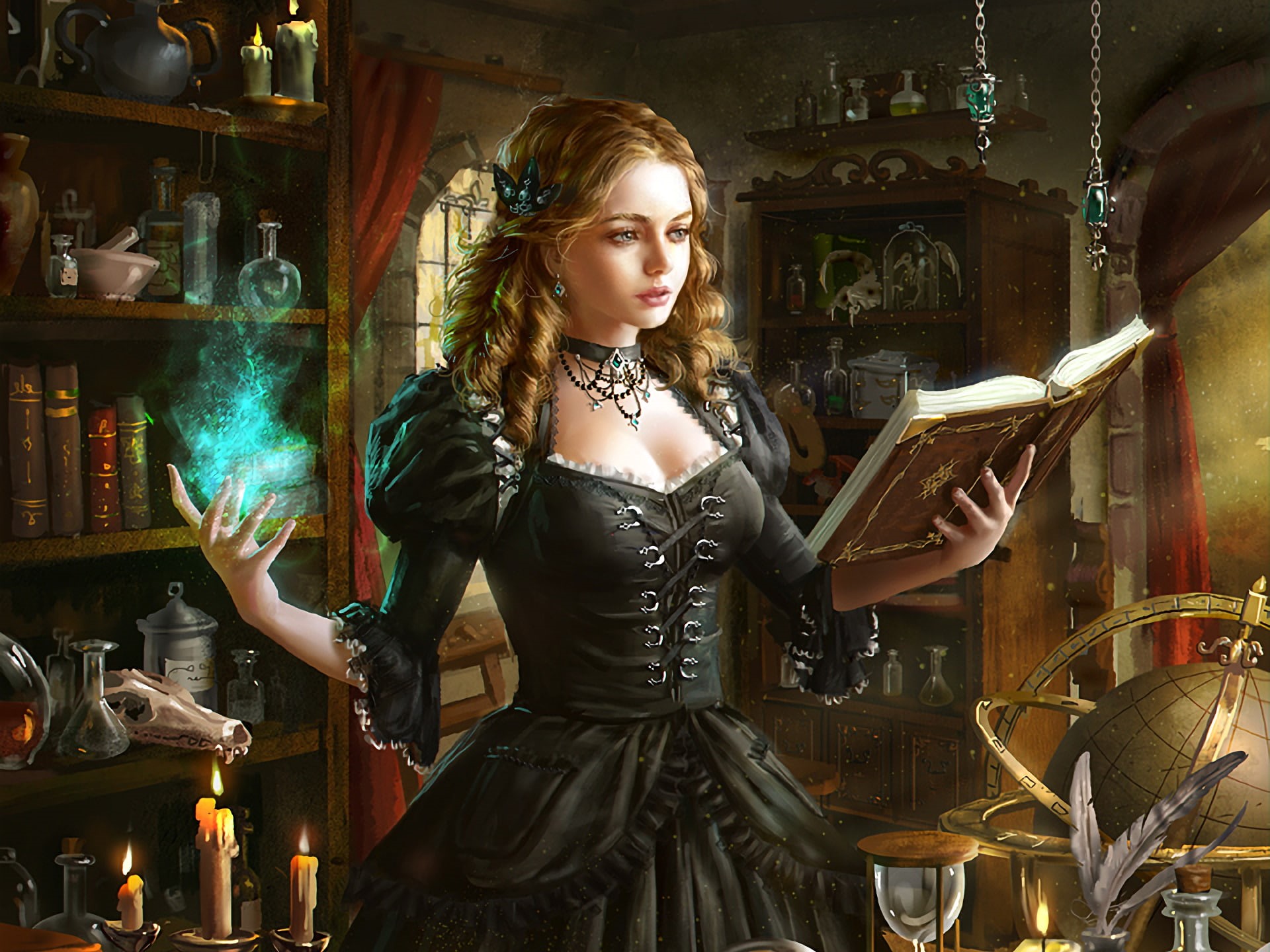 holding, waist up, portrait, standing, one person, three quarter length, looking at camera, Girl, 1080P, beauty, Video Game, women, hair, Sorceress, clothing, HD Wallpaper