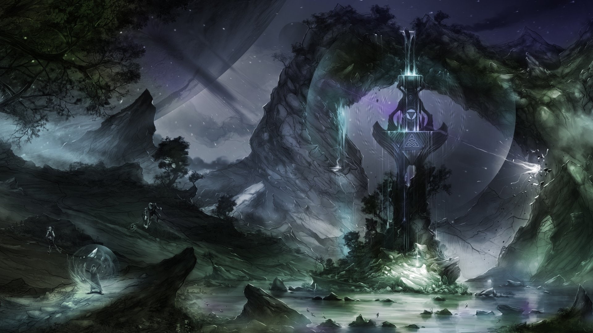 Magic, beauty in nature, Dark, digital composite, art and craft, rock, outdoors, power in nature, Wizard, 1080P, creativity, land, illuminated, nature, HD Wallpaper