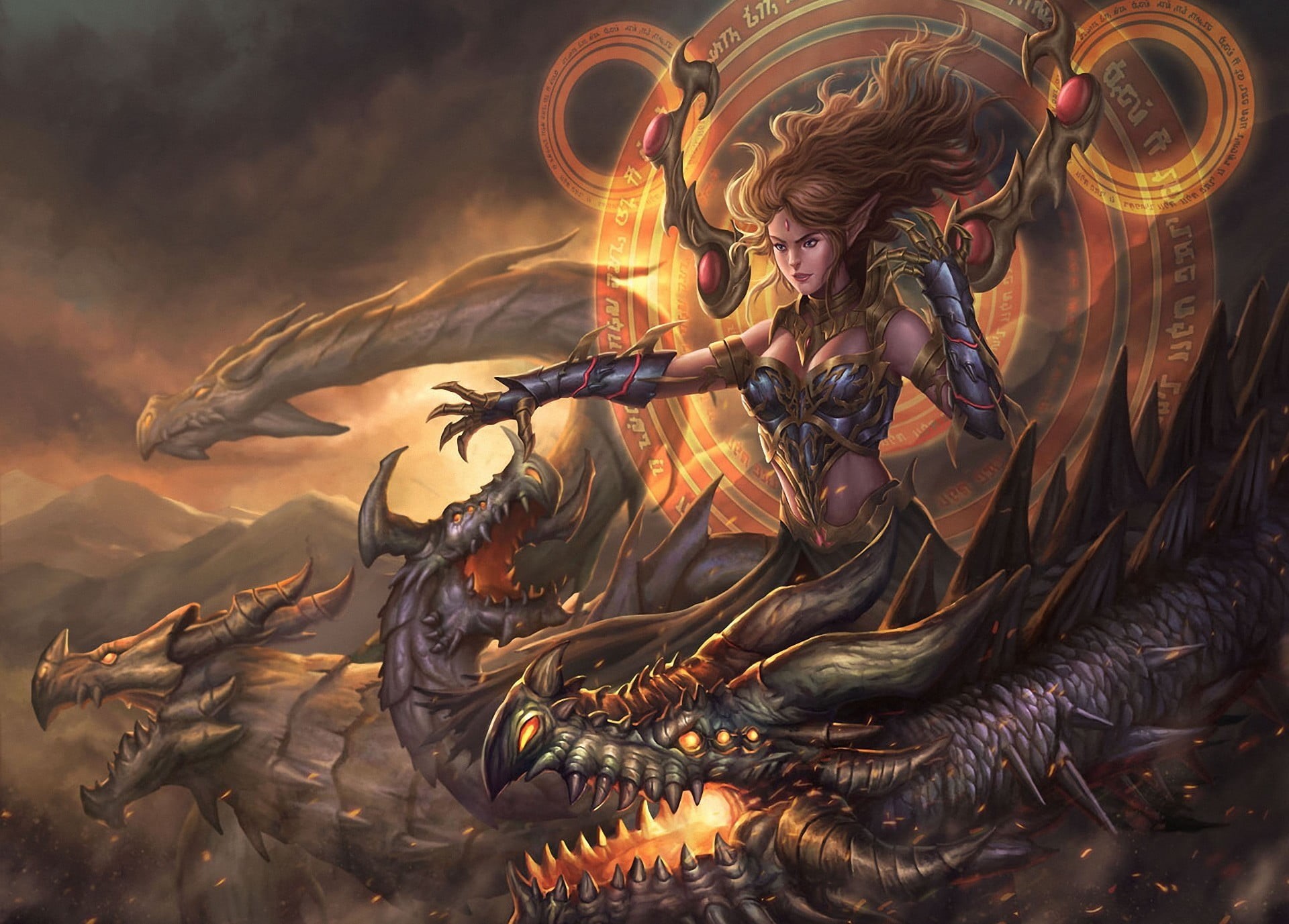 queen, burning, human representation, sculpture, dragons, girl, art, art and craft, 1080P, nature, statue, elf, craft, fantasy, water, religion, HD Wallpaper