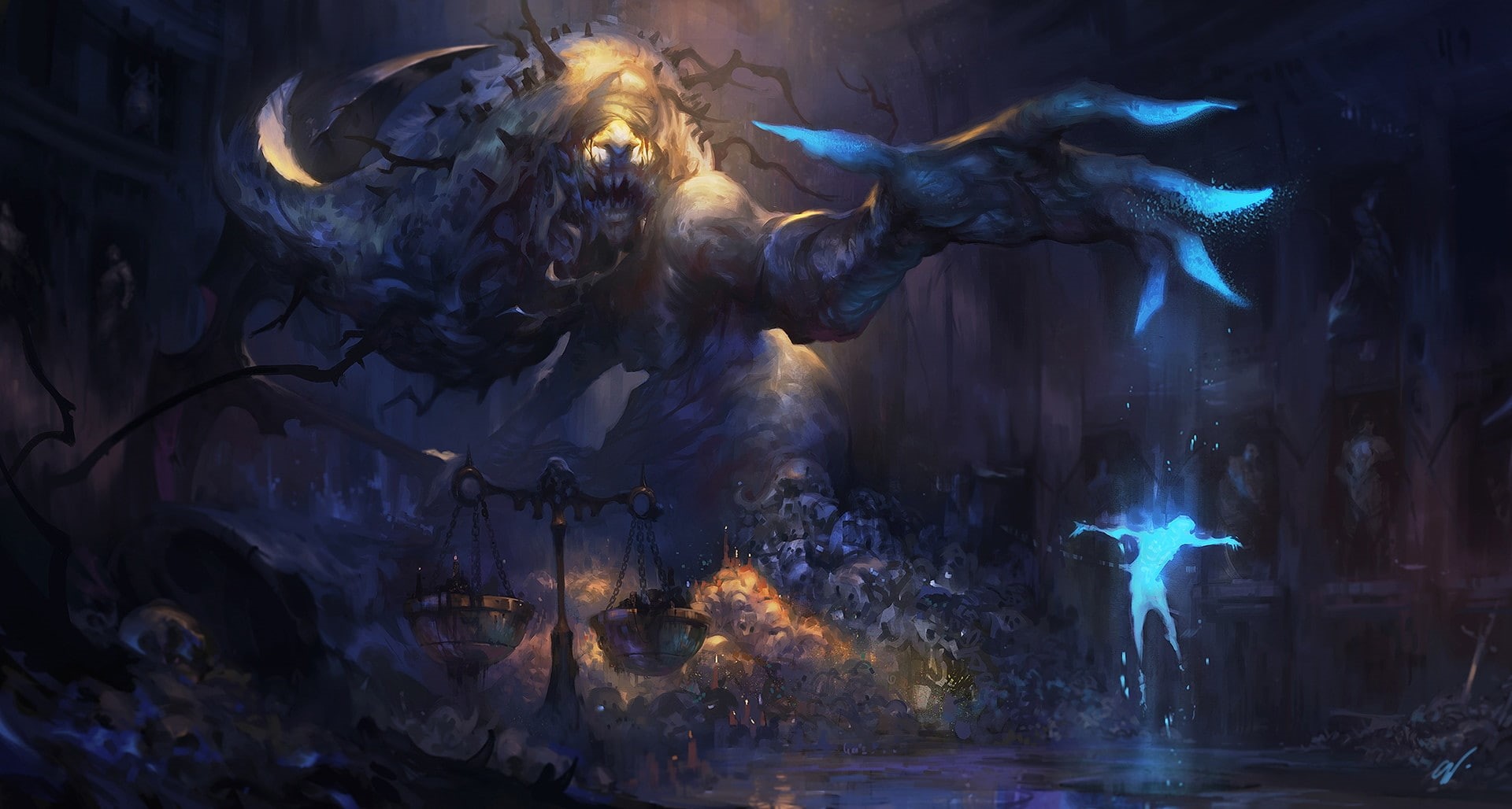 1080P, fantasy art, magic, skull, HD Wallpaper