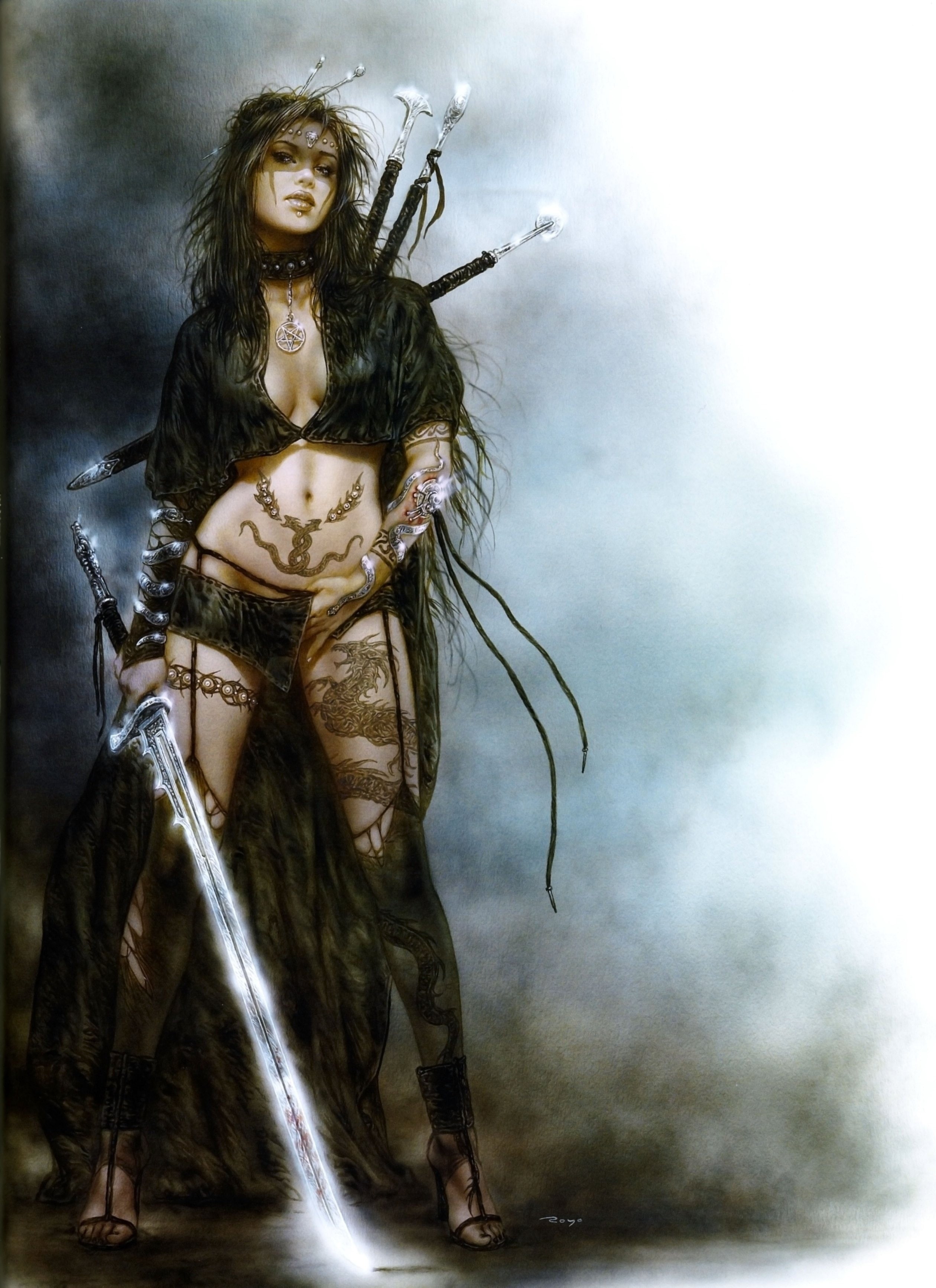 swords, hd, luis, 2K, x, drawings, royo, Luis Royo, abstract, fantasy, art, Phone HD Wallpaper