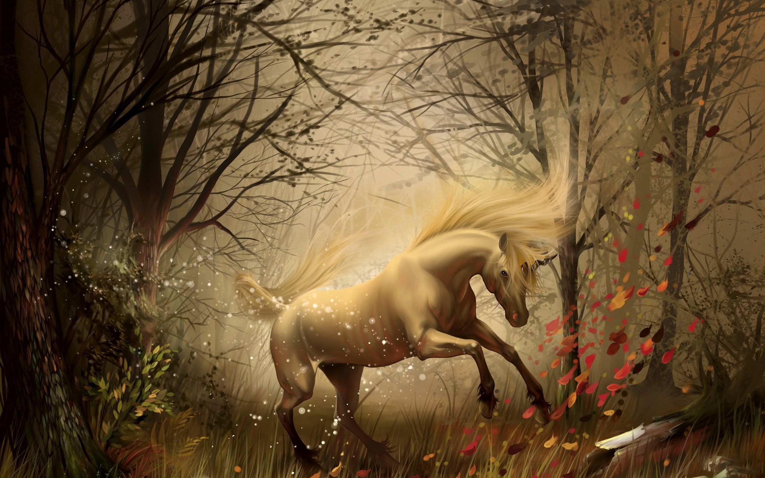 hd, fantasy, unicorn, horse, image, 2K, white, HD Wallpaper