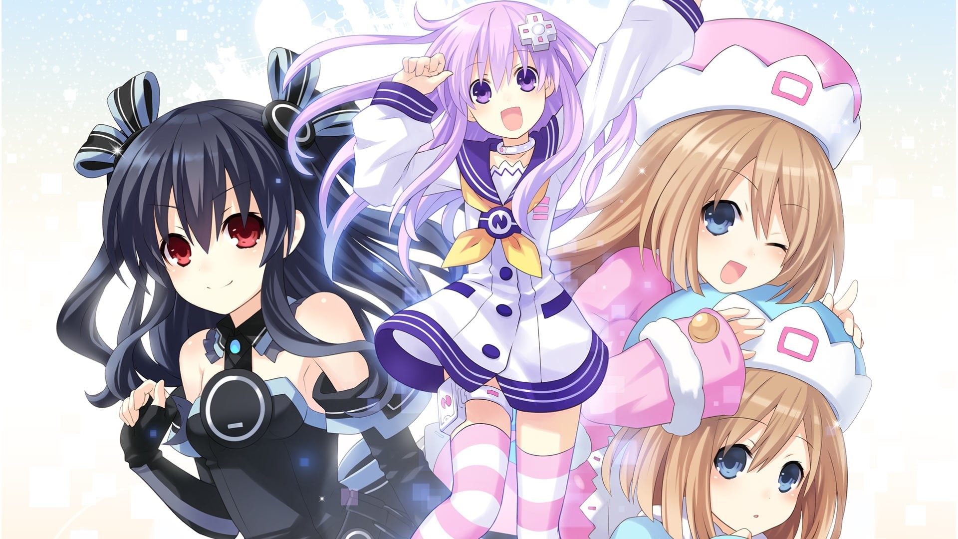 large group of objects, anime girls, toy, multi colored, creativity, human representation, 1080P, Noire (Hyperdimension Neptunia), Ram (Hyperdimension Neptunia), HD Wallpaper