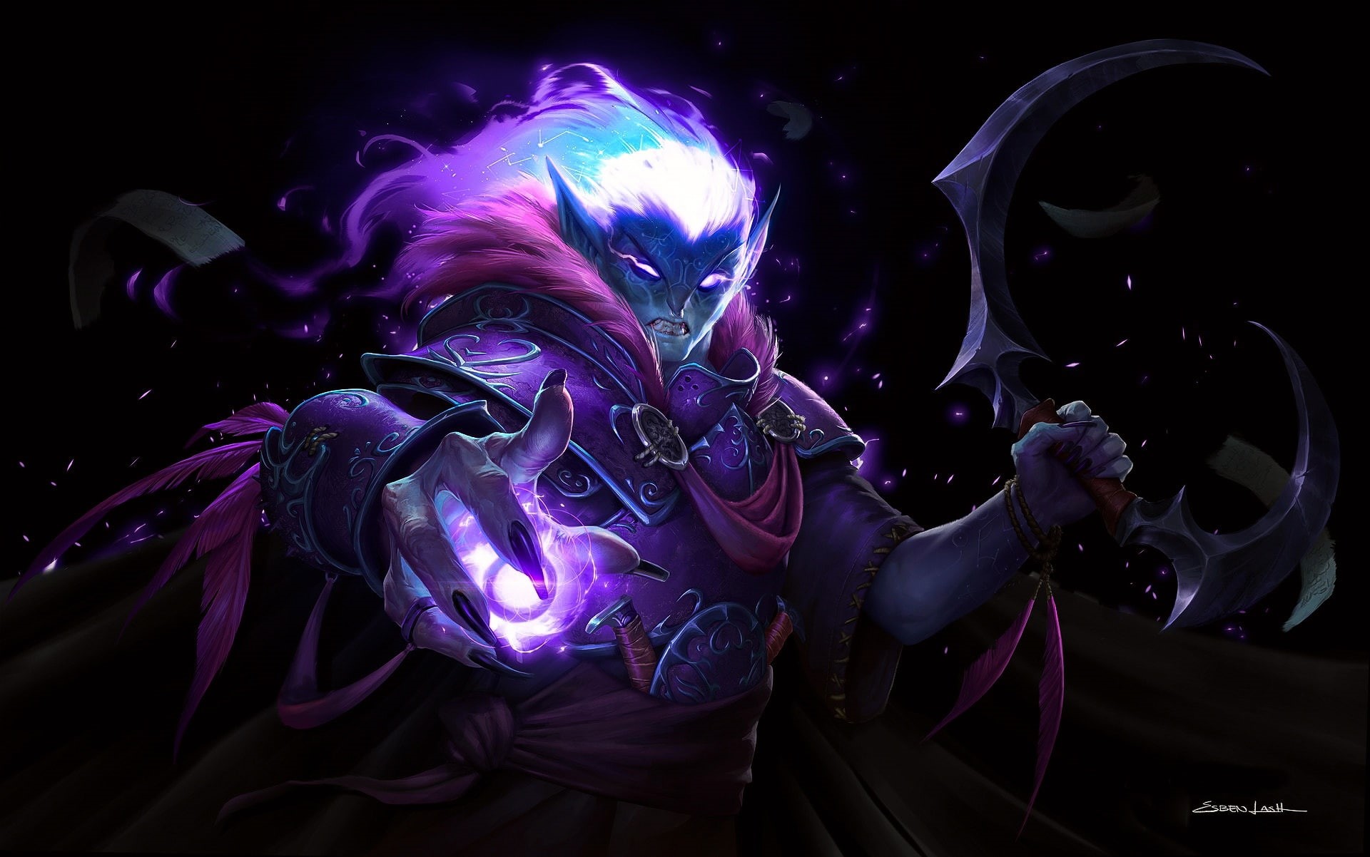 magic, Astro Mage, Esben Lash Rasmussen, art, dark elf, MAG, World of Warcraft, 1080P, Wow, HD Wallpaper