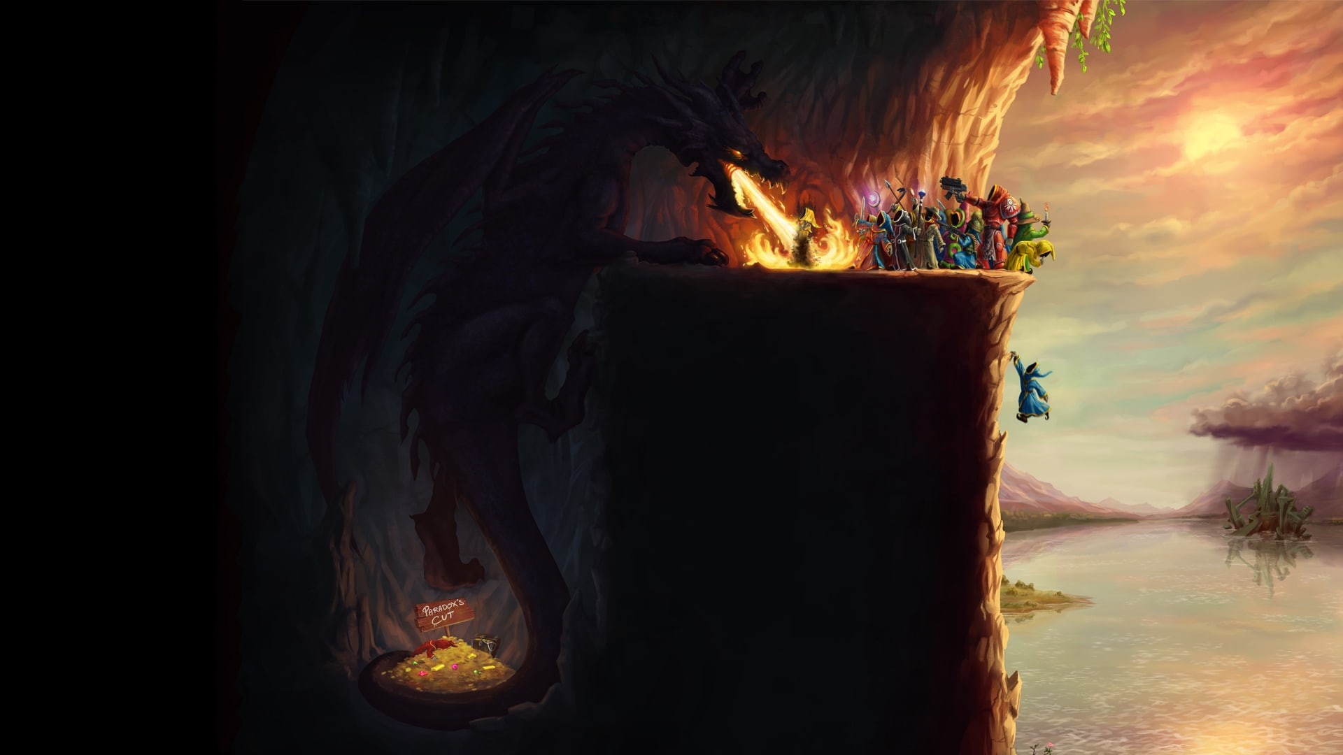 wings, magicka, fire, hd, artwork, games, video, flame, Mage, x, art, cave, 1080P, treasure, tails, dragons, HD Wallpaper
