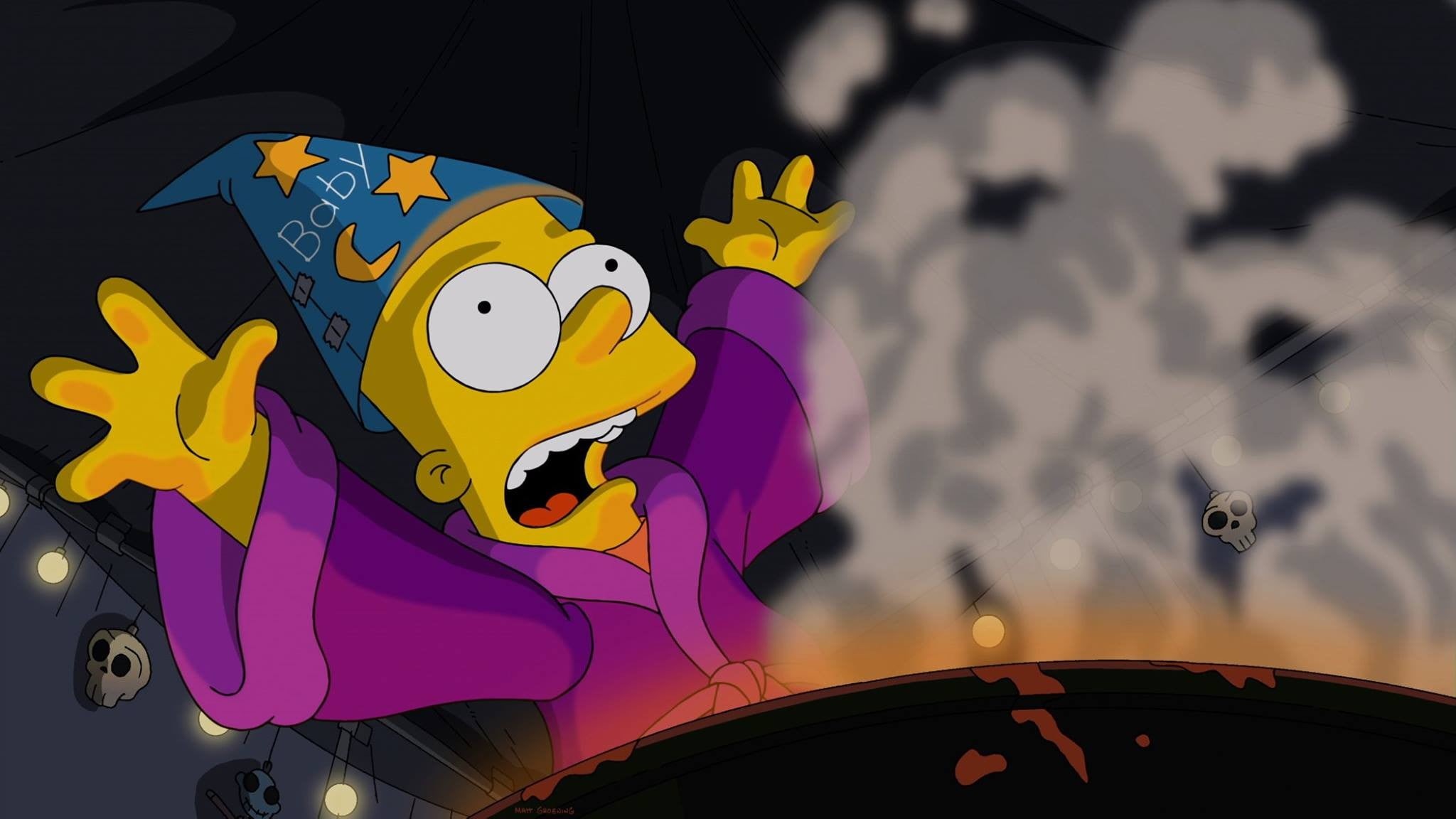 multi colored, nature, sky, no people, domestic animals, art and craft, wizard, yellow, 1080P, Bart Simpson, mammal, The Simpsons, cloud - sky, communication, HD Wallpaper