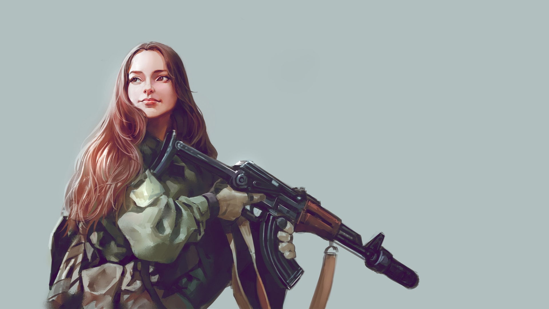 holding, handgun, danger, one Person, fashion, long hair, woman, black, rifle, illustration, studio Shot, war, clothing, portrait, caucasian Ethnicity, HD Wallpaper