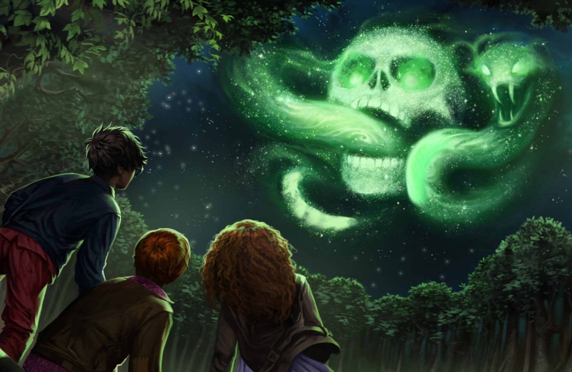 1080P, Harry Potter and the Goblet of Fire, Harry Potter, Skull, Sky, Snake, Ron Weasley, Night, Hermione Granger, HD Wallpaper