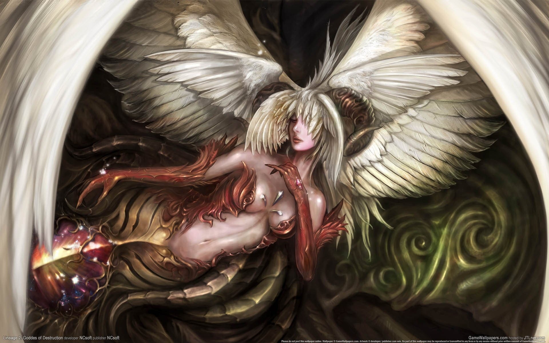2, Girls, arts, 1080P, of, destruction, games, angel, Or, fantasy, Magic, Lineage, Goddess, demon, wings, HD Wallpaper