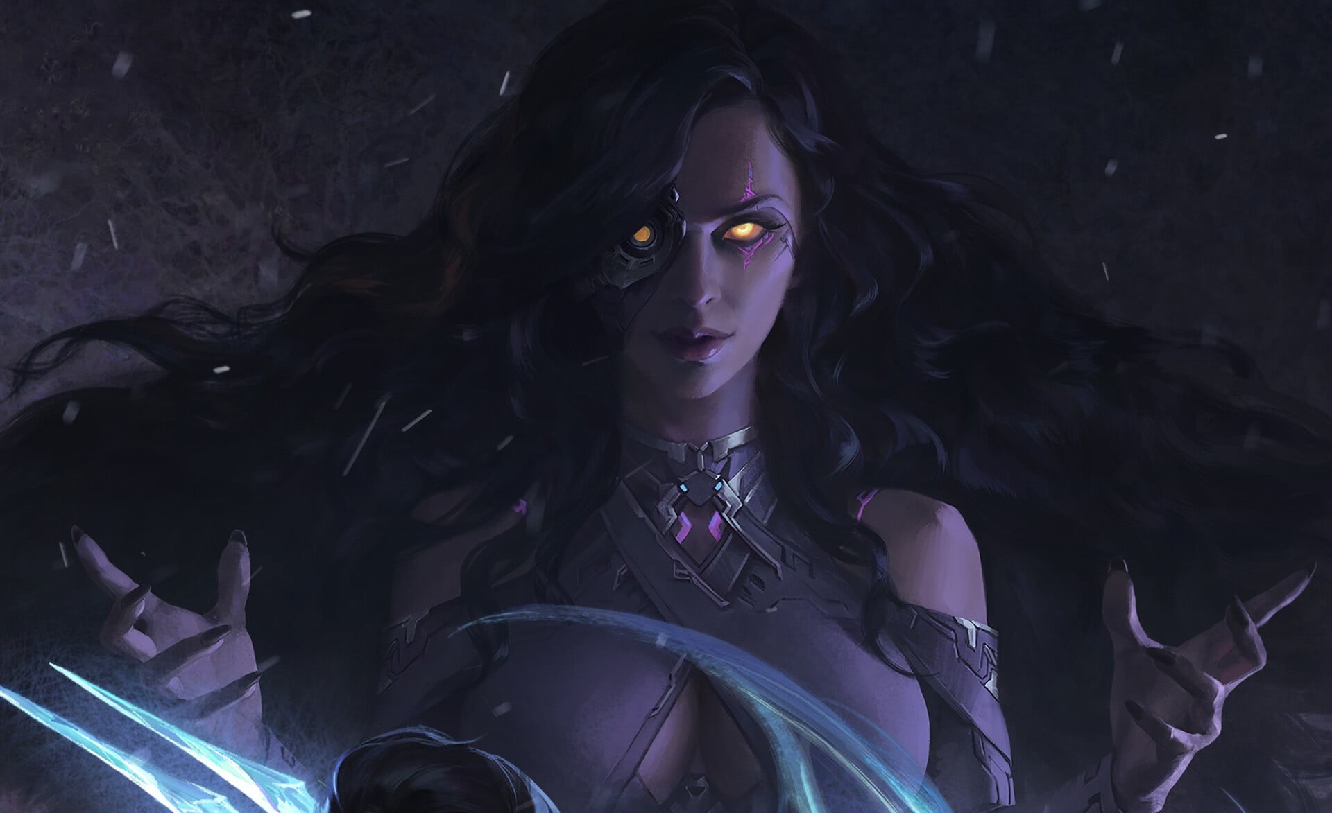 1080P, by Xiaoguang Sun, black magic, the curse, witchcraft, witch, in the dark, burning eyes, HD Wallpaper