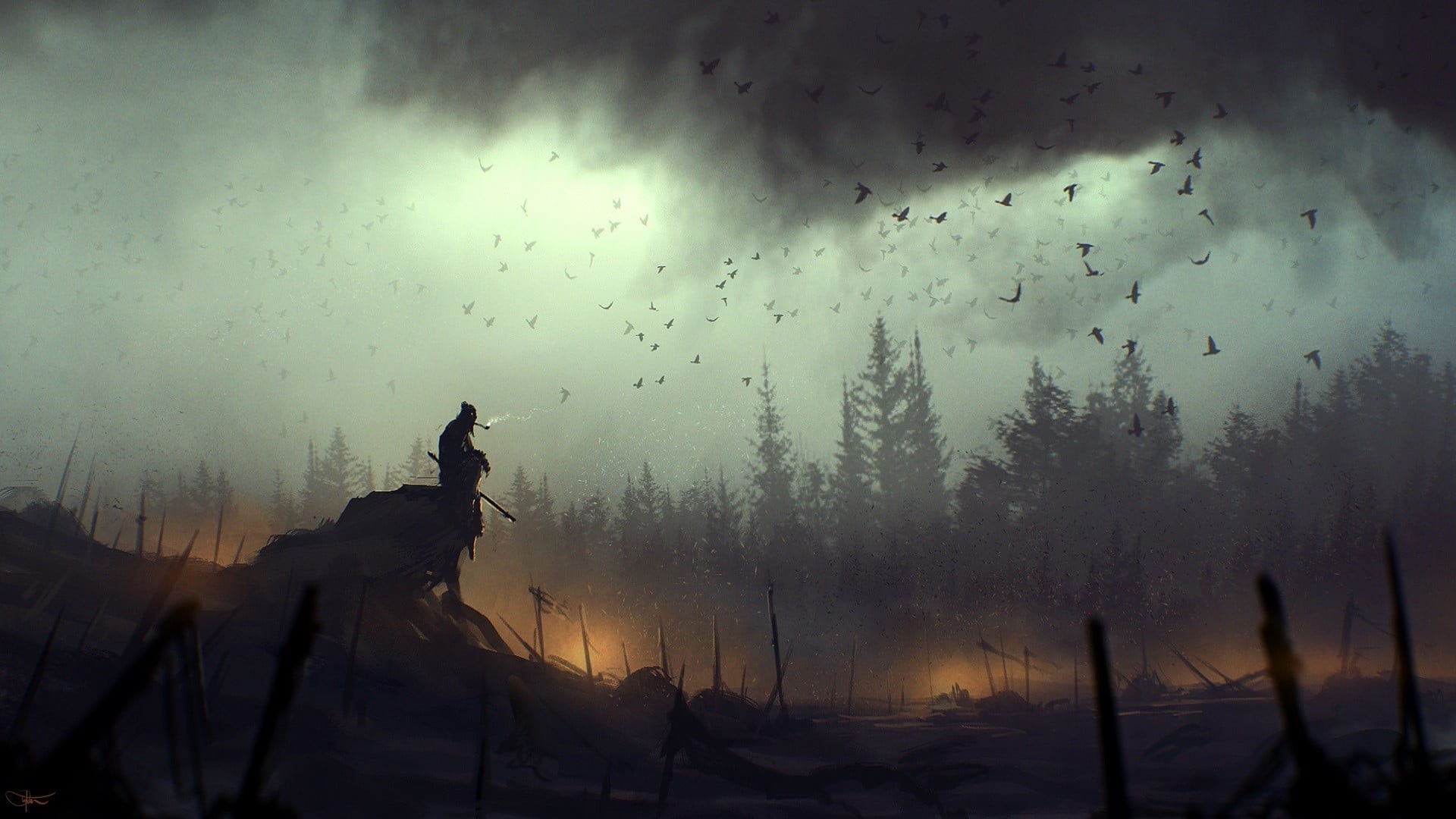 backgrounds, back Lit, animals in the wild, mist, pipes, cloud - sky, spooky, woodland, winter, cold - Temperature, vertebrate, animal themes, black Color, HD Wallpaper