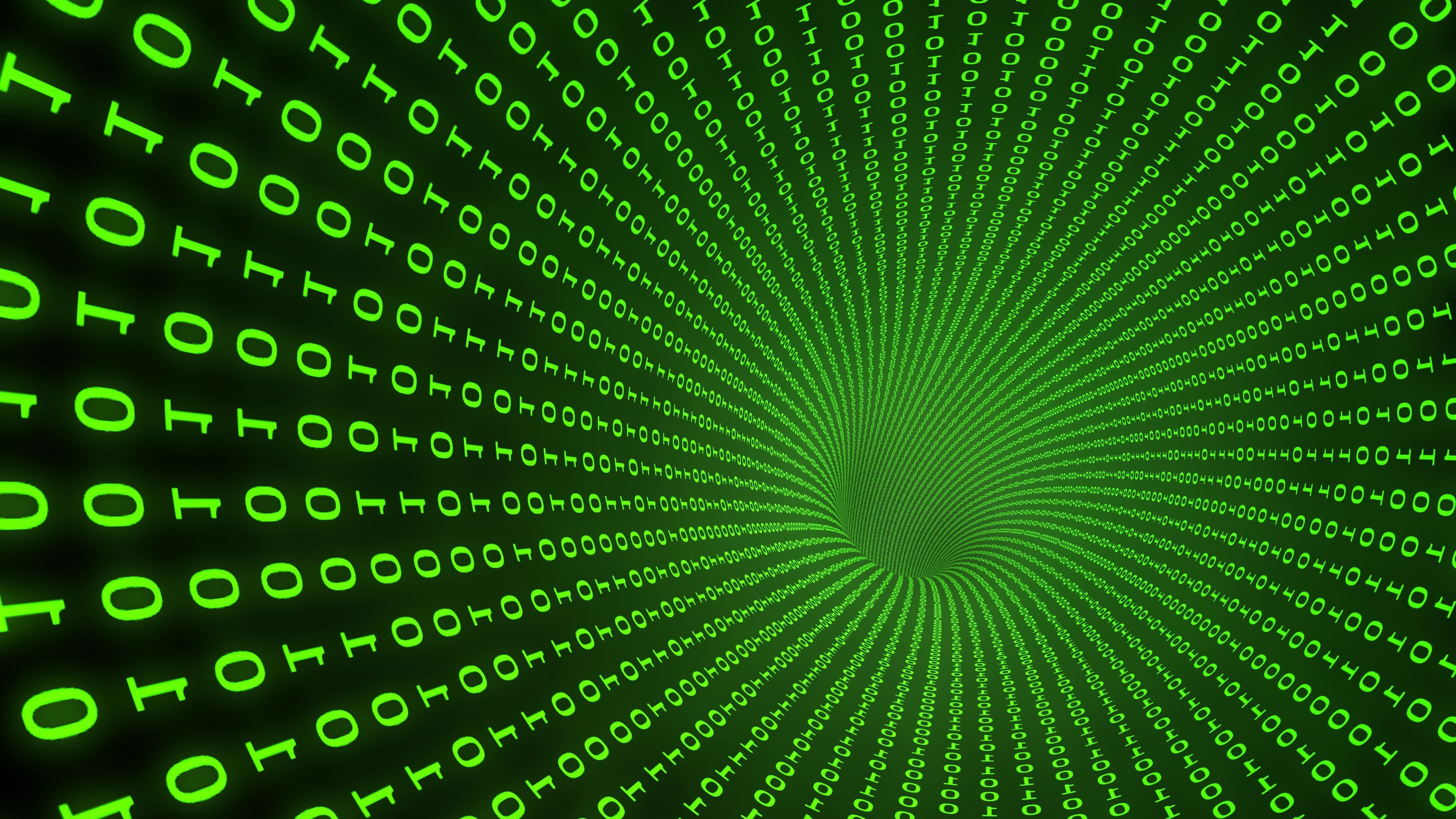 green, 4K, internet, wireless technology, code, black background, abstract, motion, flowing, green color, light - natural phenomenon, design, full frame, HD Wallpaper