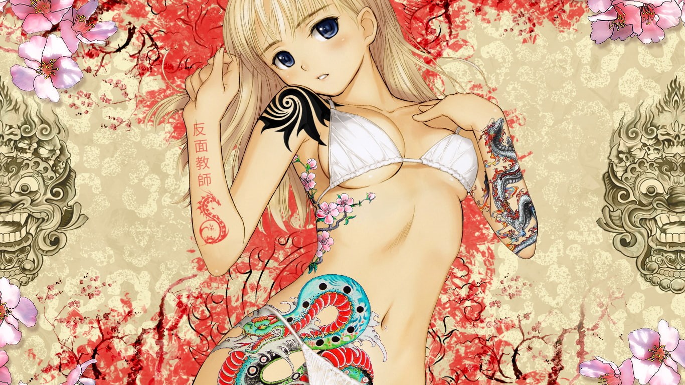 anime, taka, colorful, hd, girl, digital/artwork, tony, 720P, tattoo, woman, HD Wallpaper