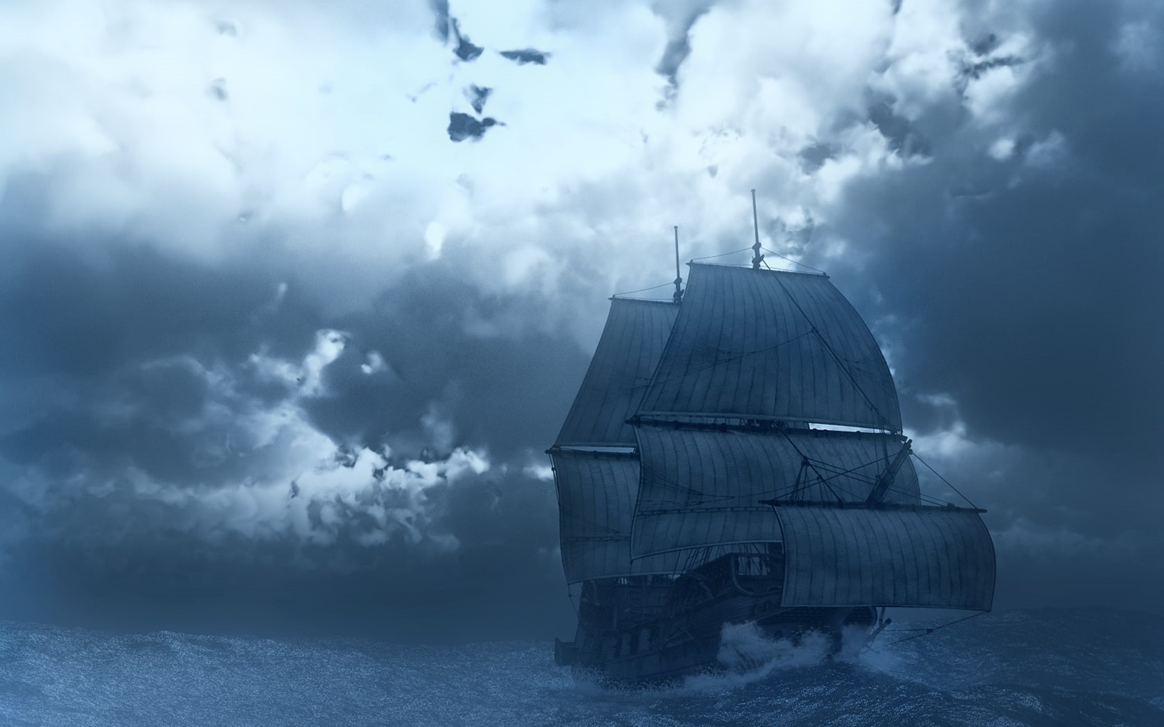 hd, ocean, schooner, cg, nature, 720P, ship, sail, HD Wallpaper