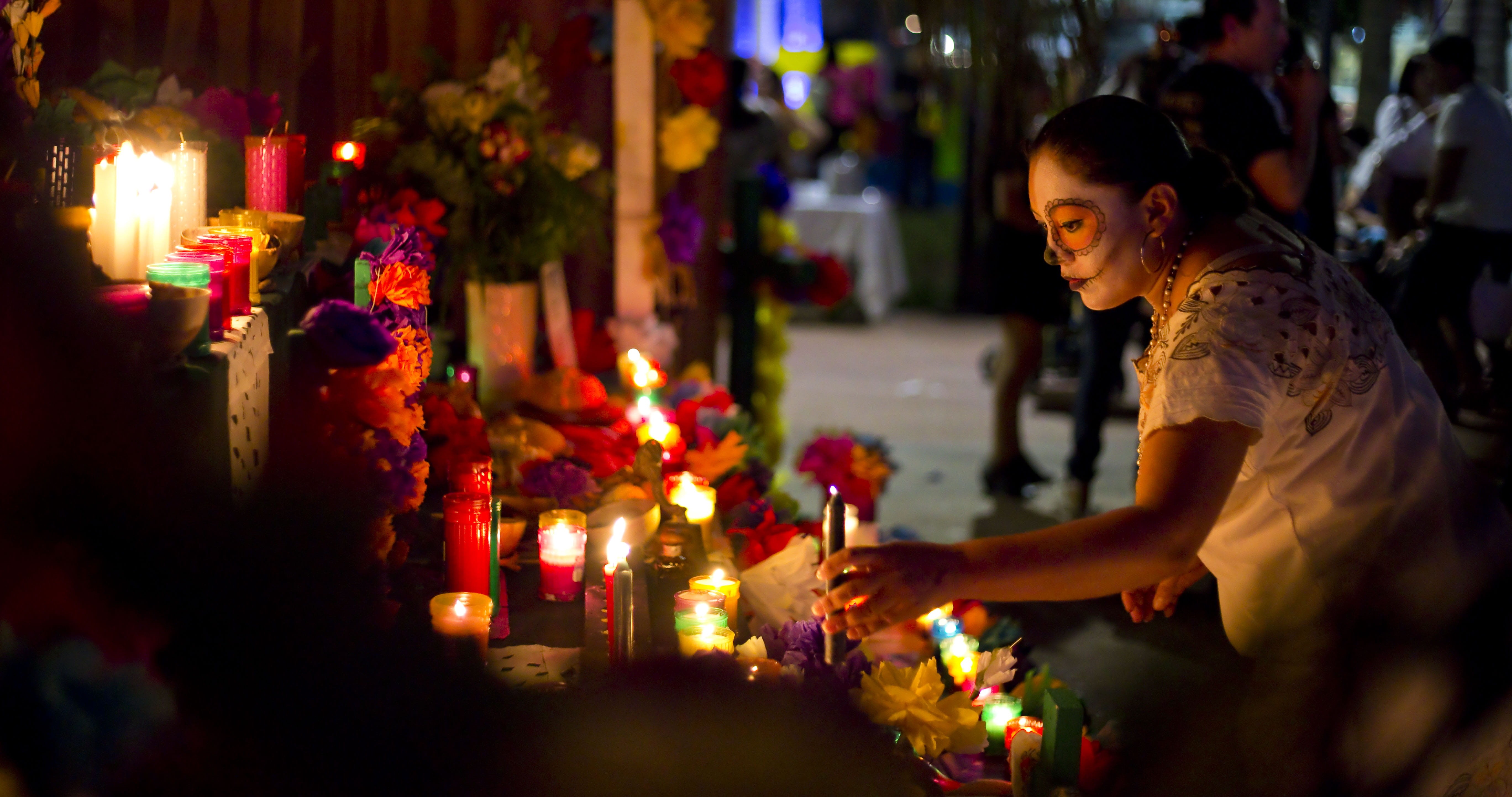 fire, lighting equipment, candle, women, waist up, memory, ancestor, mexico, day of the dead, place of worship, architecture, adult, woman, night, death, HD Wallpaper